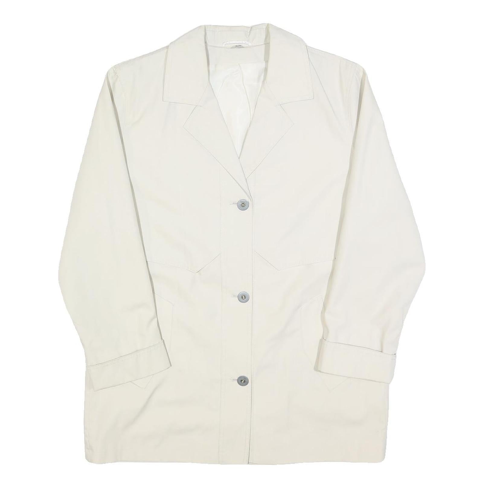 Womens Cream Button Jacket UK 14 Polyester Blend Plain Classic Long Sleeve Refurbished - N/A refurbished available on Cerqular