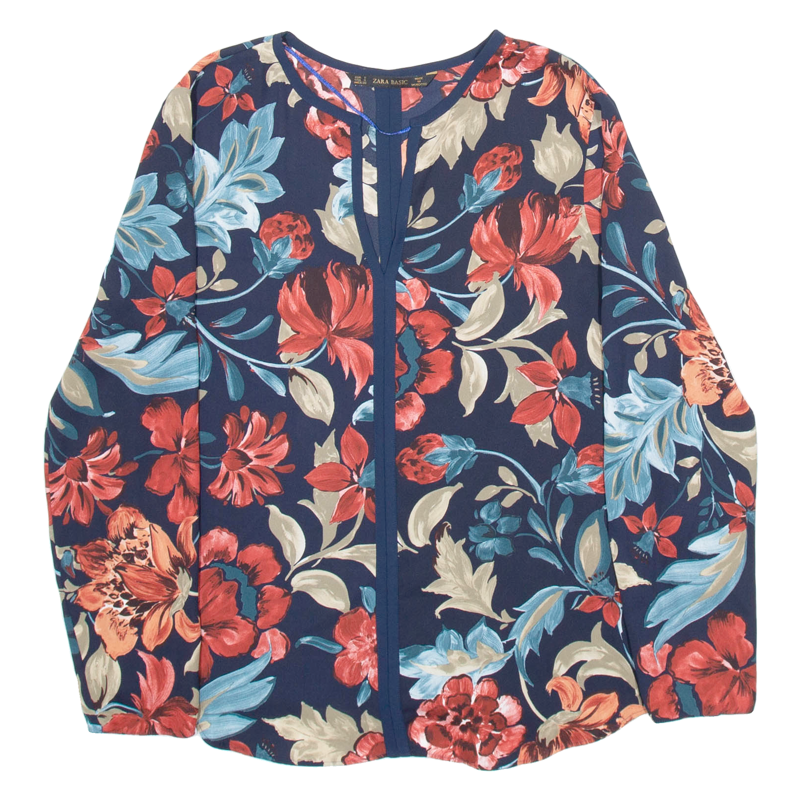 ZARA Womens Printed Blouse Blue V-Neck Long Sleeve Viscose Floral S Refurbished - N/A refurbished available on Cerqular