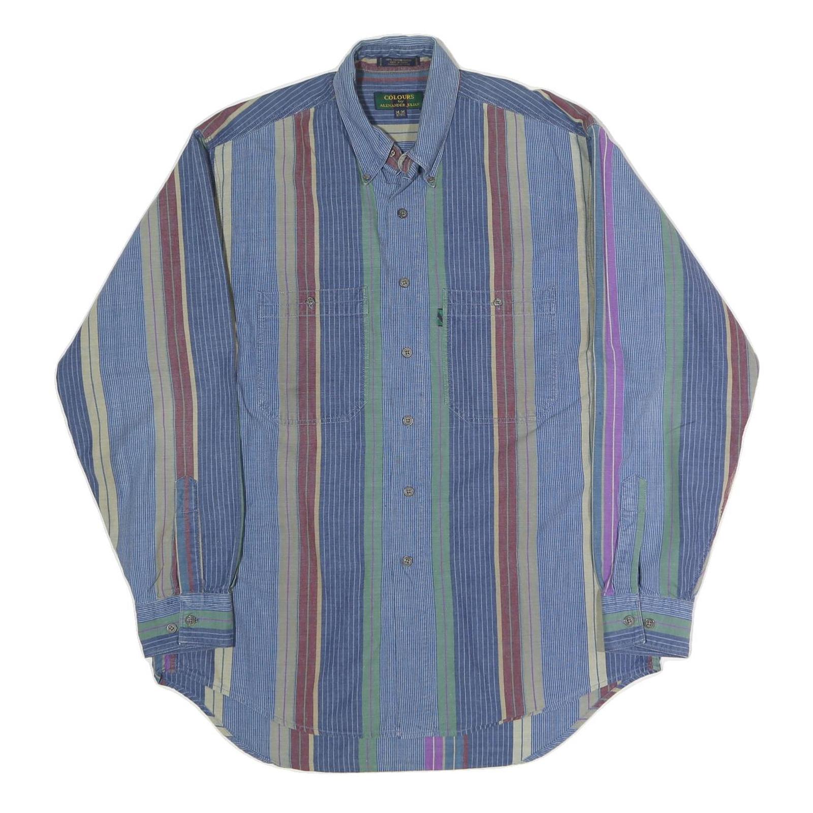 COLOURS Mens Blue Red Green Striped Shirt M Cotton Button-Down Casual Top Refurbished - N/A refurbished available on Cerqular