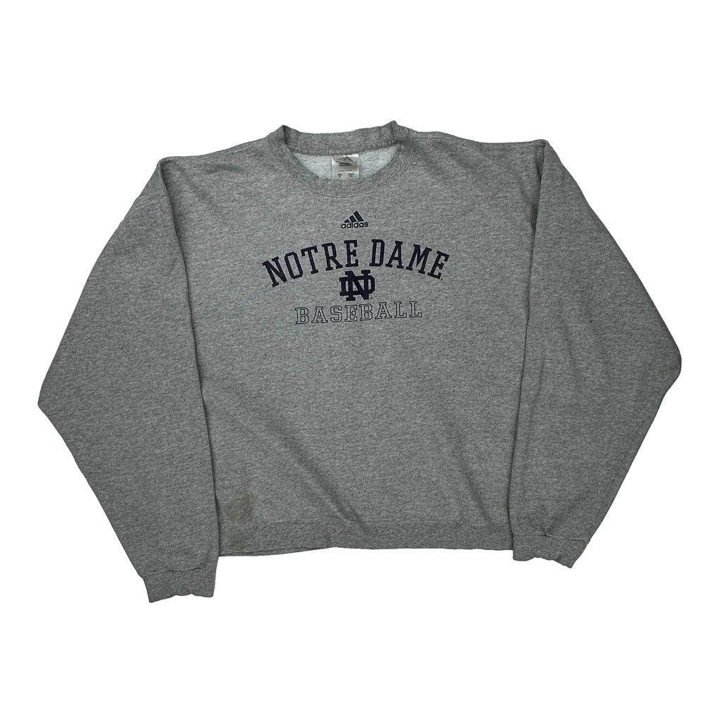 Notre Dame Baseball Adidas College Sweatshirt - XL Grey Cotton Refurbished - Thrifted (note: this is a term often used to describe second- refurbished available on Cerqular