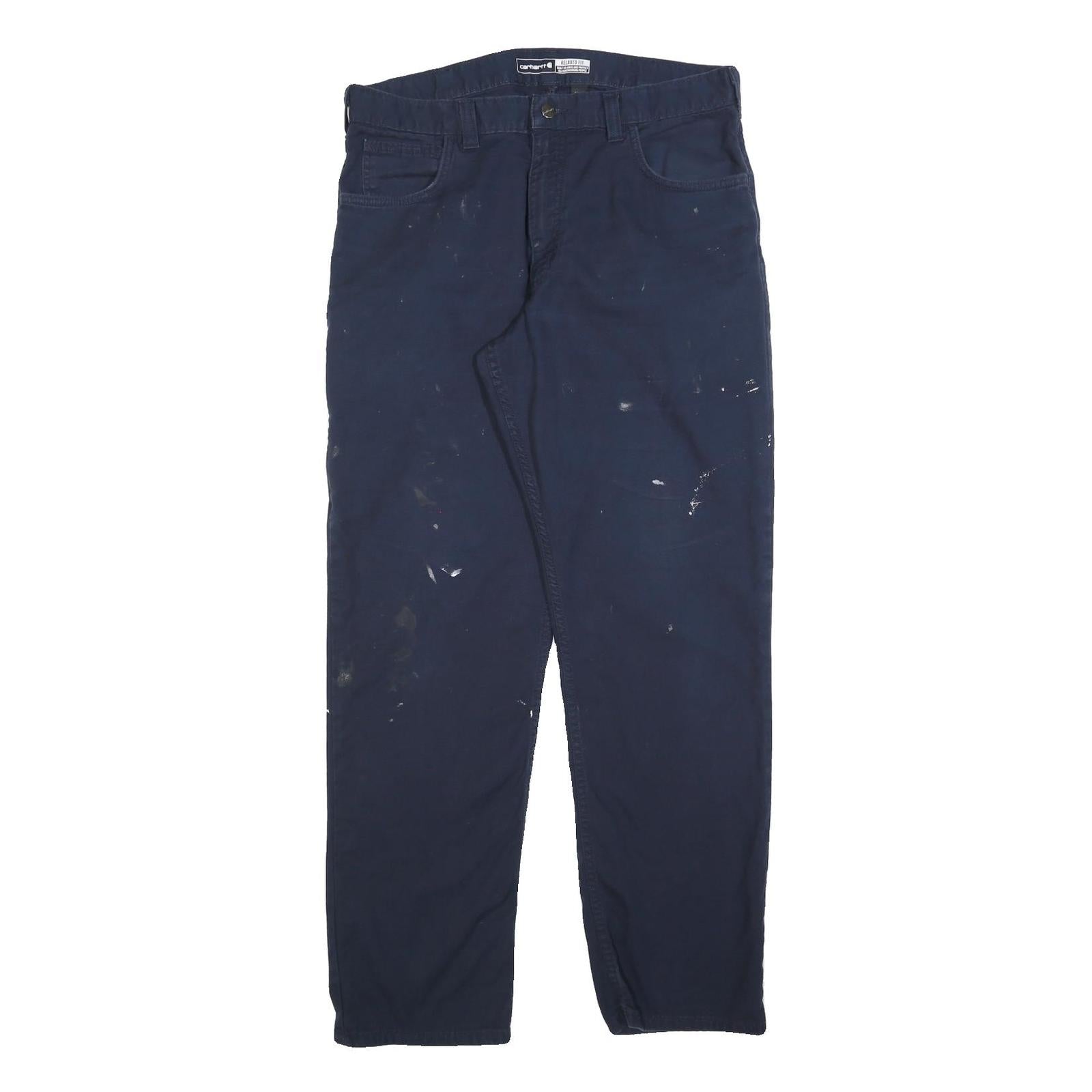 CARHARTT Mens Cotton Blend Navy Relaxed Straight Trousers W36 L32 Workwear Zip Refurbished - N/A refurbished available on Cerqular