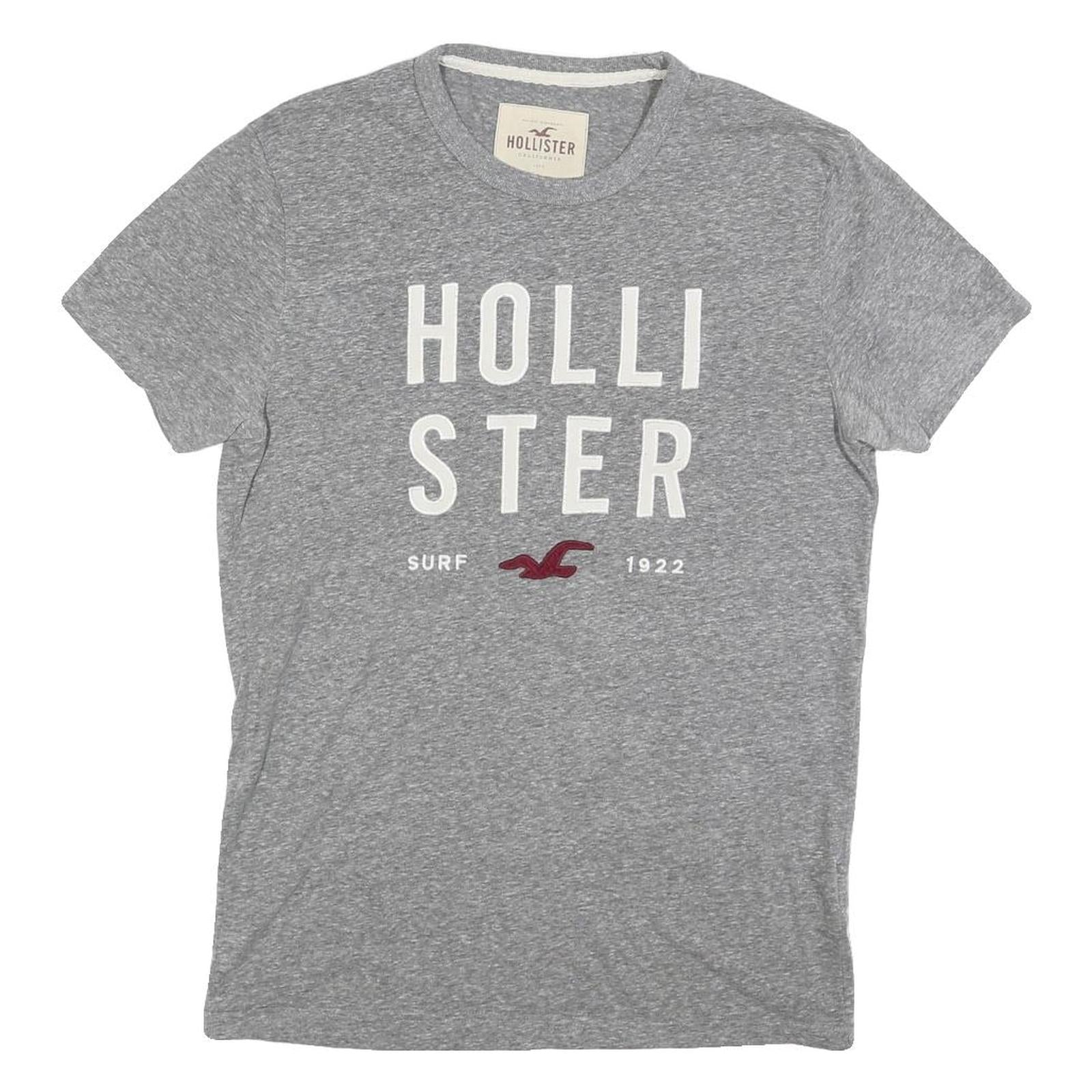 HOLLISTER Mens Grey Graphic T-Shirt S Short Sleeve Crew Neck Cotton Blend Refurbished - N/A refurbished available on Cerqular