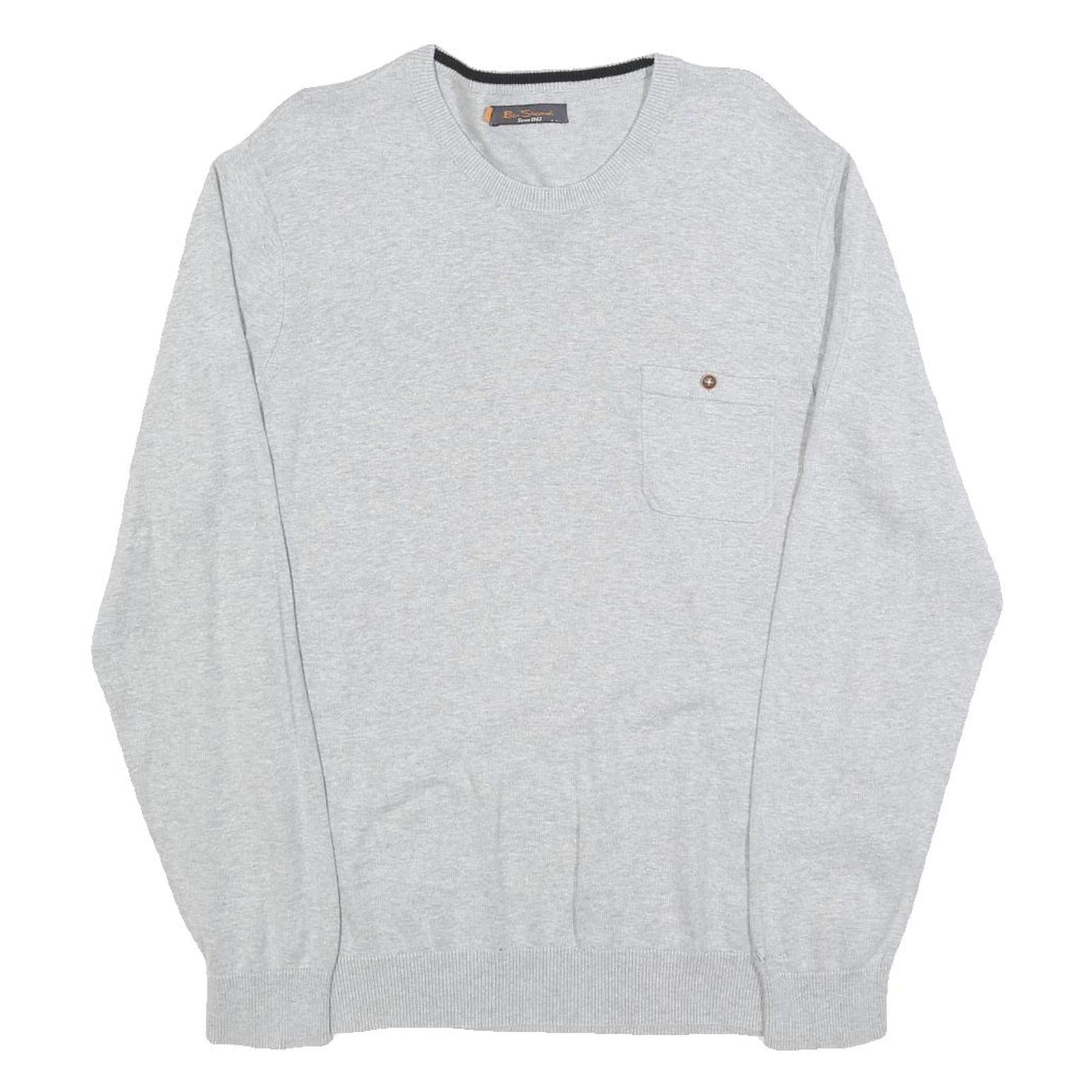 BEN SHERMAN Mens Grey Plain Cotton Jumper Crew Neck Basic Knit L Casual Refurbished - N/A refurbished available on Cerqular