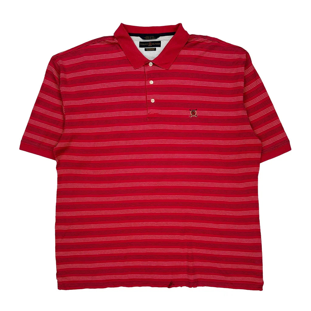 Tommy Hilfiger Striped Polo Shirt - 2XL Red Cotton Refurbished - Thrifted (note: this is a term often used to describe second- refurbished available on Cerqular