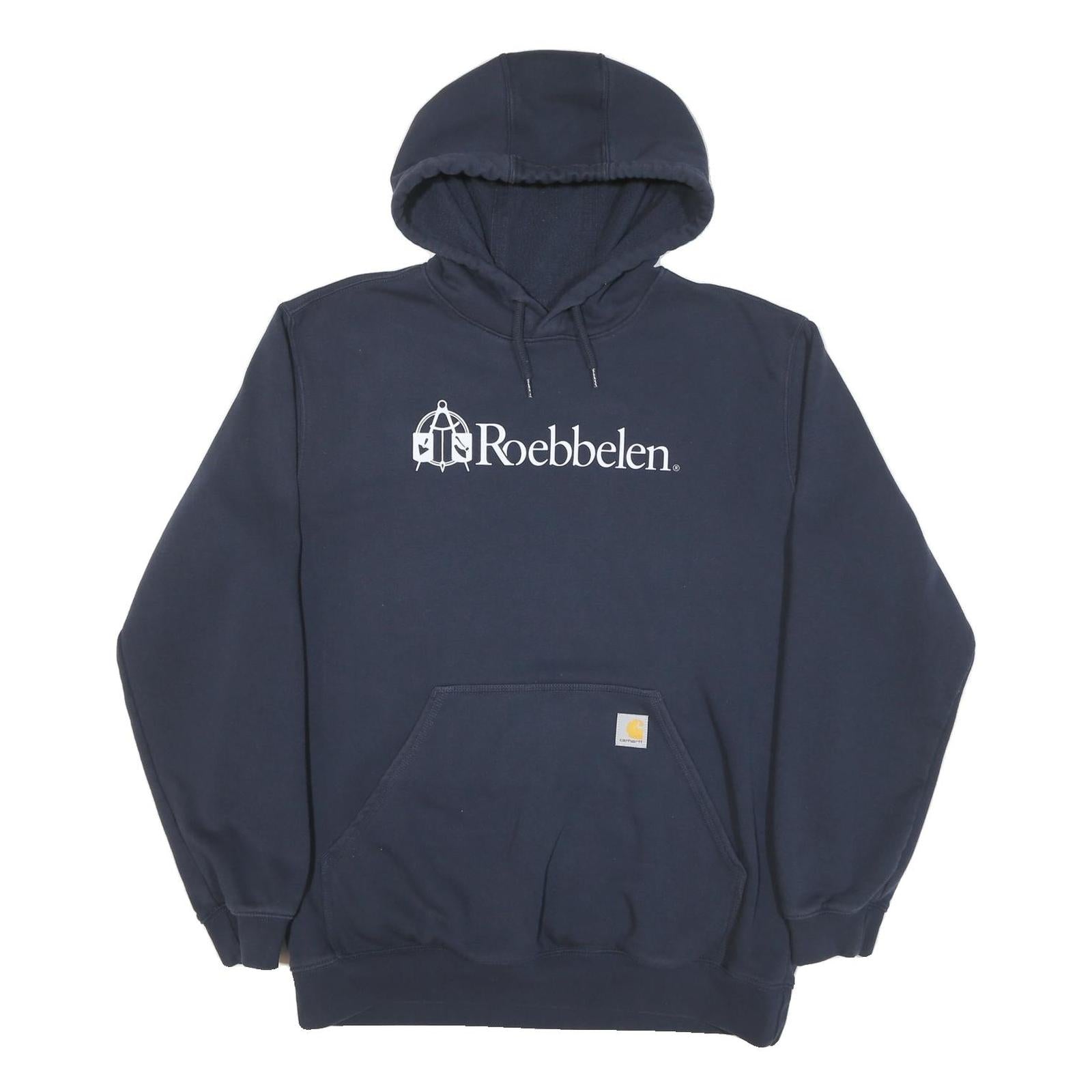 CARHARTT Mens Navy Blue Logo Print Hoodie L Cotton Blend Pullover Drawstring Refurbished - N/A refurbished available on Cerqular