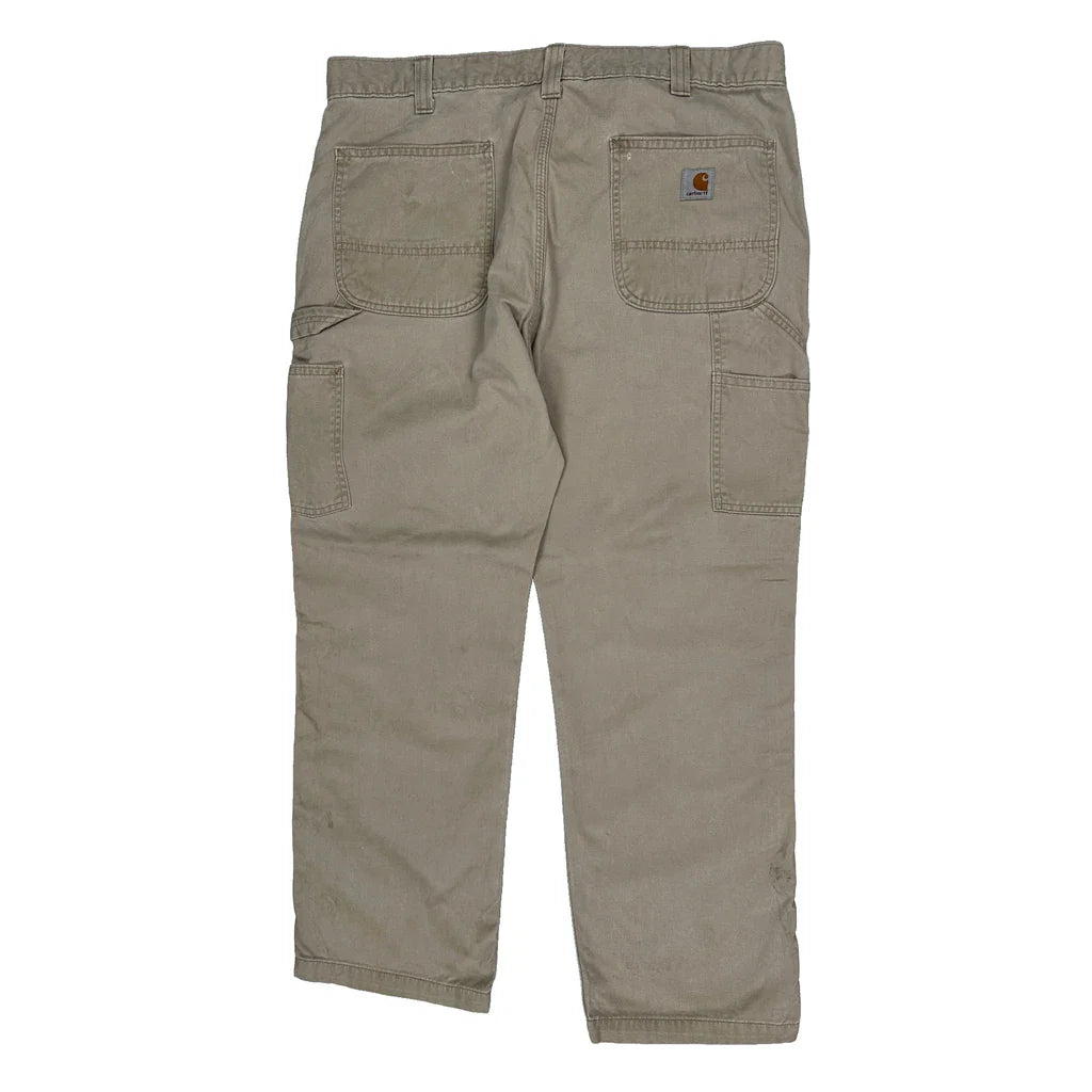 Carhartt Carpenter Trousers - 36W 30L Beige Cotton Refurbished - Thrifted (note: this is a term often used to describe second- refurbished available on Cerqular