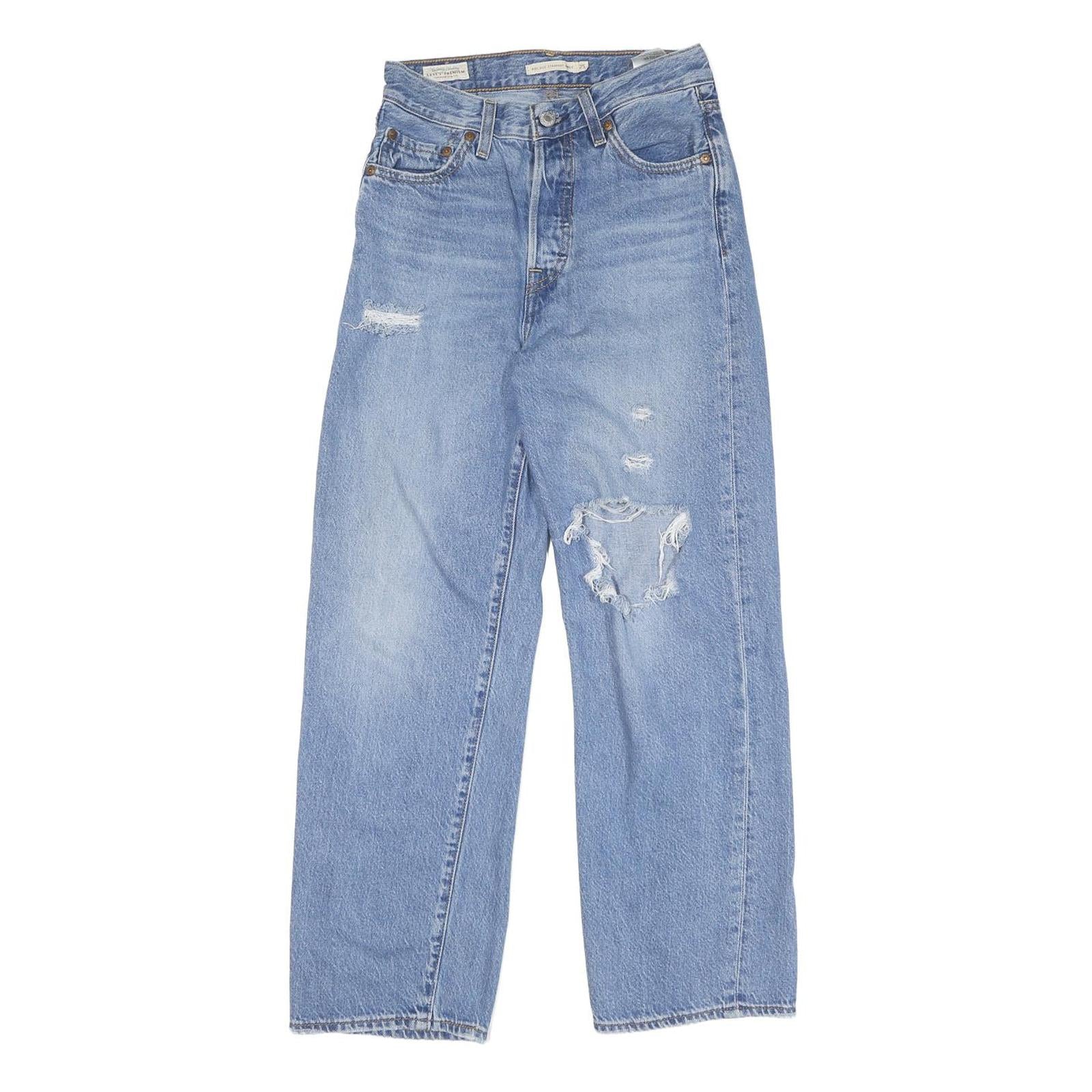 LEVI'S Womens Regular Fit Blue Denim Straight Jeans W25 L27 Distressed Zip Refurbished - N/A refurbished available on Cerqular