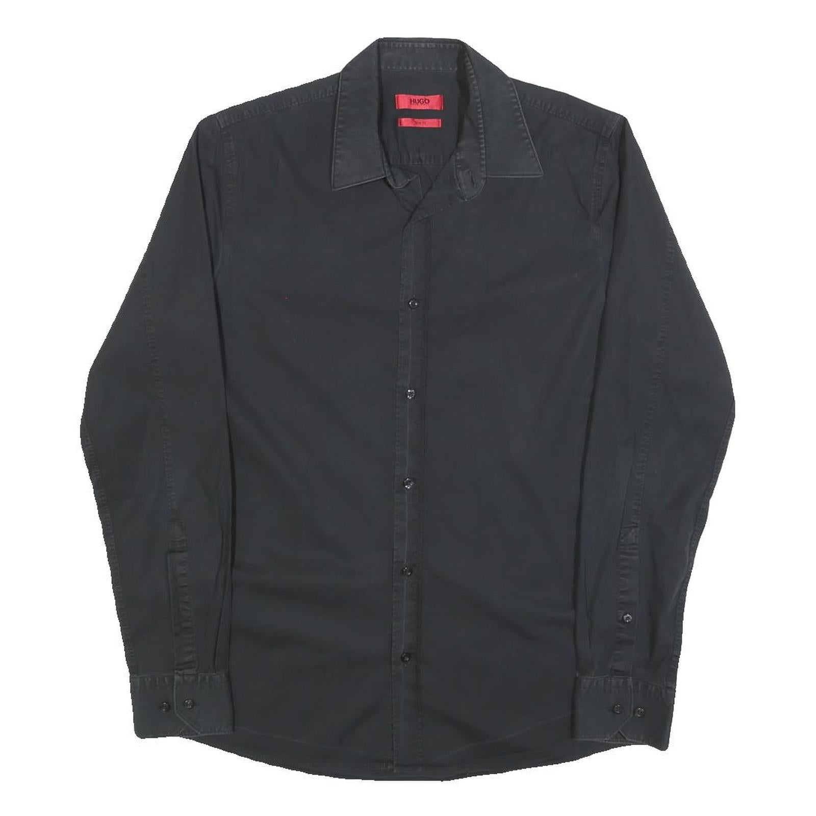 HUGO BOSS Mens Black Plain Cotton Blend Shirt S Smart Casual Button Down Refurbished - N/A refurbished available on Cerqular