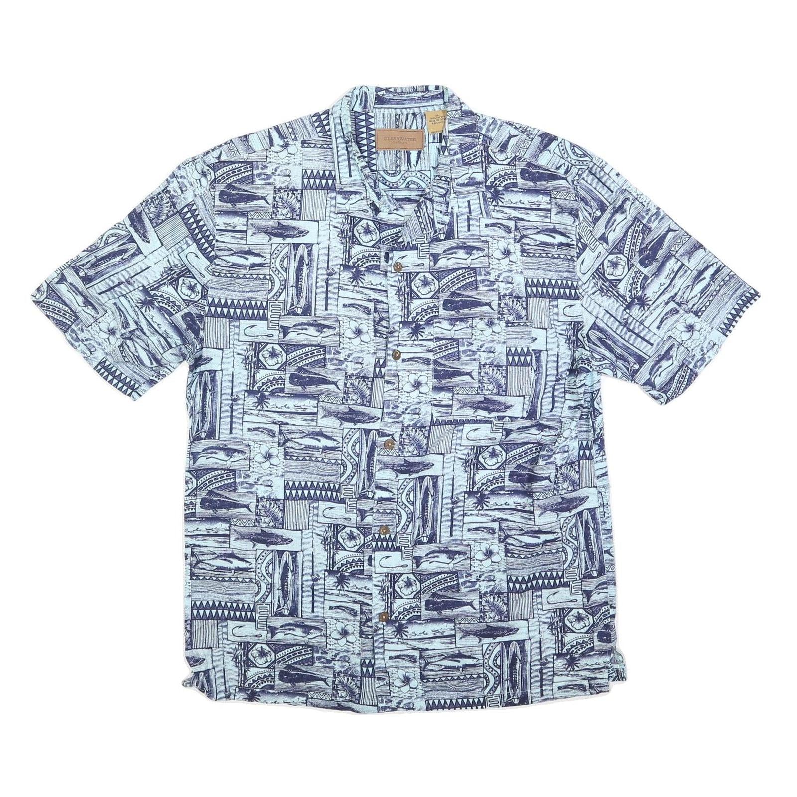 CLEARWATER Mens Blue Patterned Casual Shirt XL Cotton Short Sleeve Summer Refurbished - N/A refurbished available on Cerqular