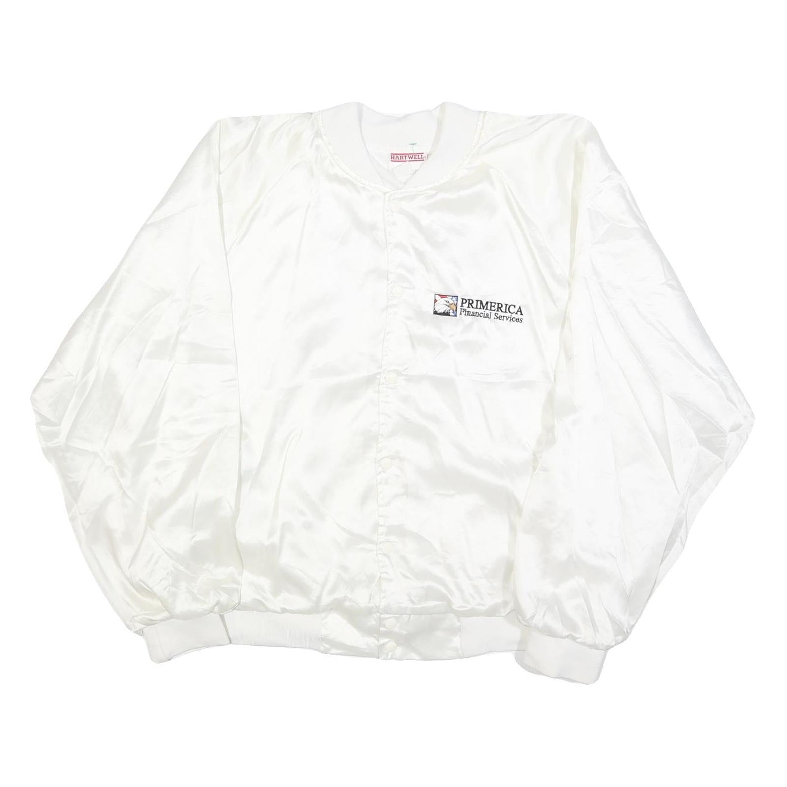 HARTWELL Mens White Satin Bomber XL Polyester Printed Logo Button Jacket Refurbished - N/A refurbished available on Cerqular