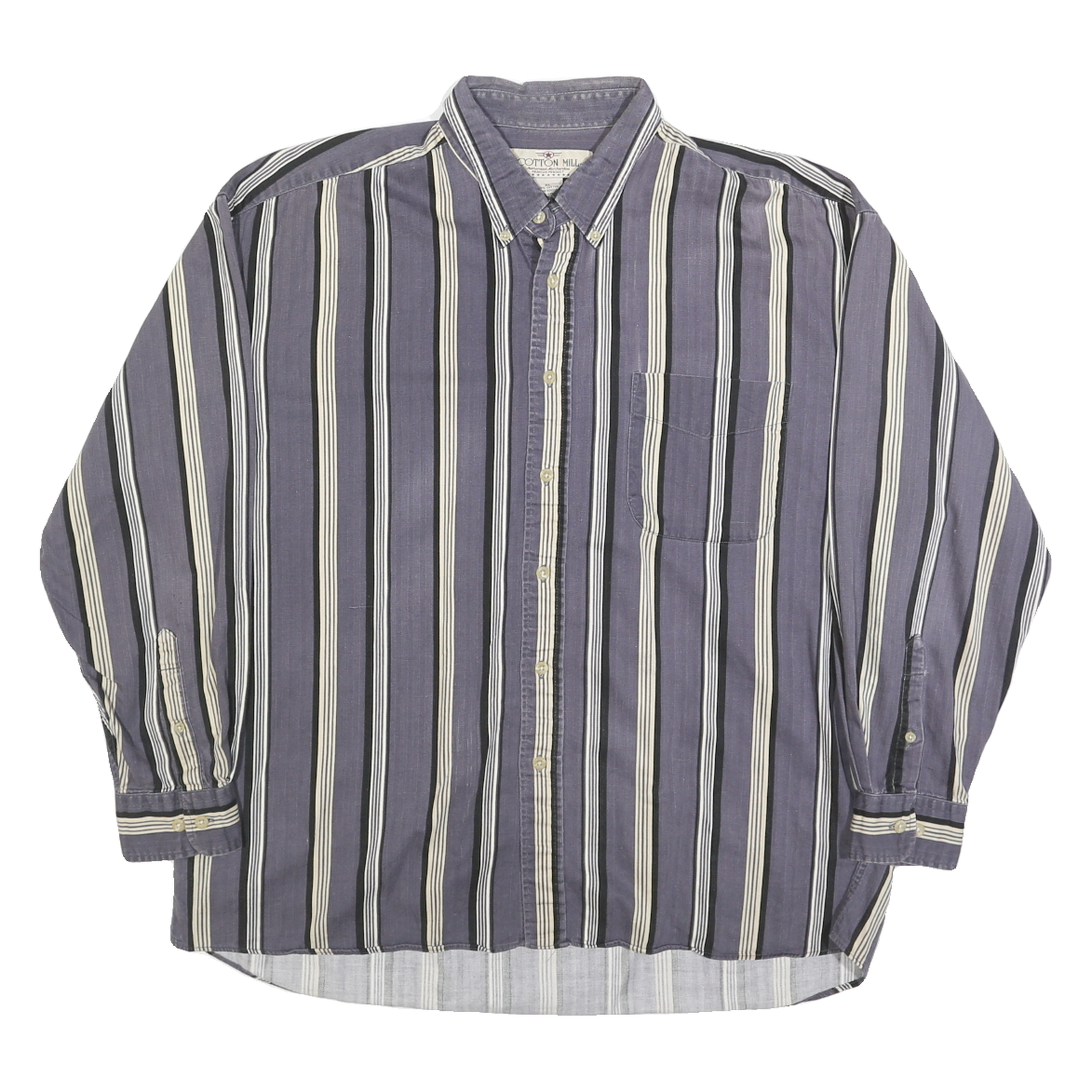 COTTON MILL Mens Blue & White Striped Shirt XL Button-Down Collar Casual Refurbished - N/A refurbished available on Cerqular