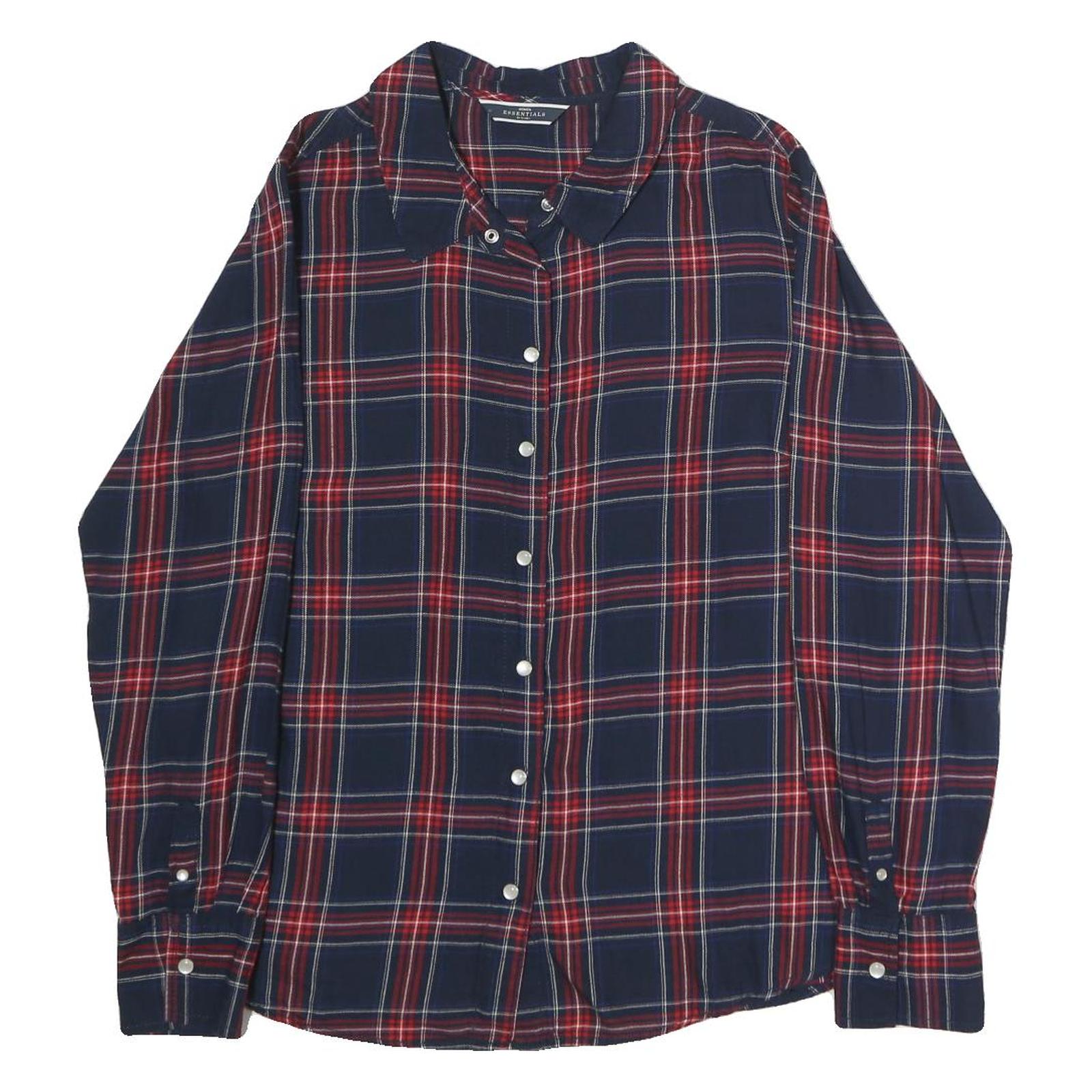 ESSENTIALS Womens Navy & Red Check Shirt L Long Sleeve Button Cotton Blend Refurbished - N/A refurbished available on Cerqular