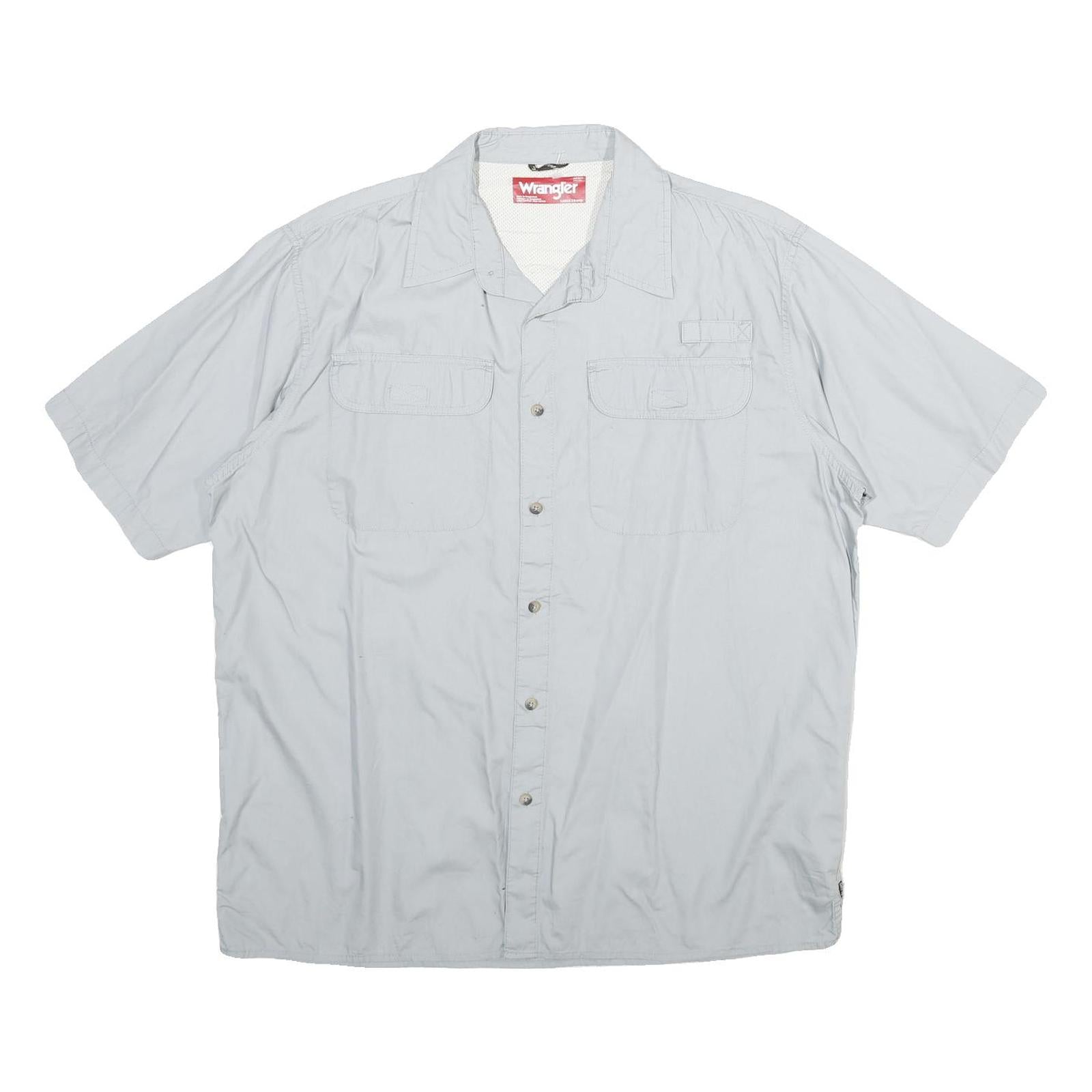 WRANGLER Mens Light Grey Cotton Shirt L Casual Short Sleeve Button Shirt Refurbished - N/A refurbished available on Cerqular