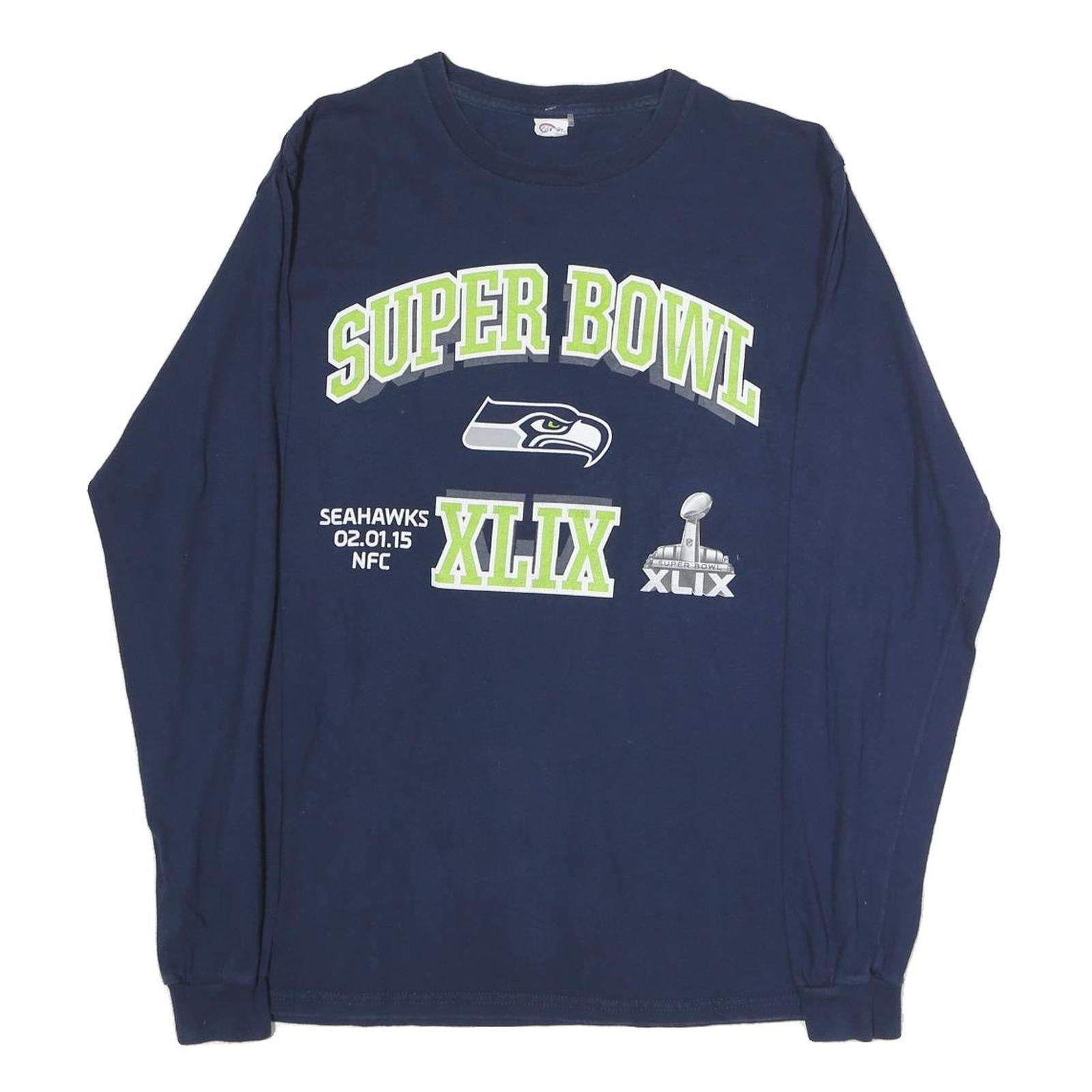 DELTA Mens Navy Blue Super Bowl XLIX Graphic T-Shirt XL Long Sleeve Crew Neck Refurbished - N/A refurbished available on Cerqular