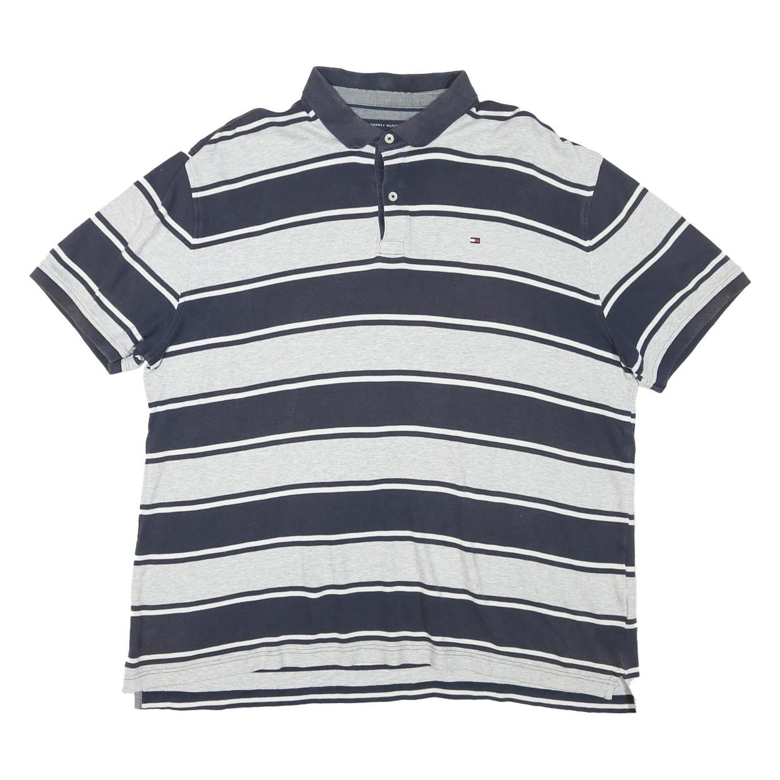 TOMMY HILFIGER Mens Blue & Grey Striped Short Sleeve Polo Shirt XL Cotton Blend Refurbished - N/A refurbished available on Cerqular