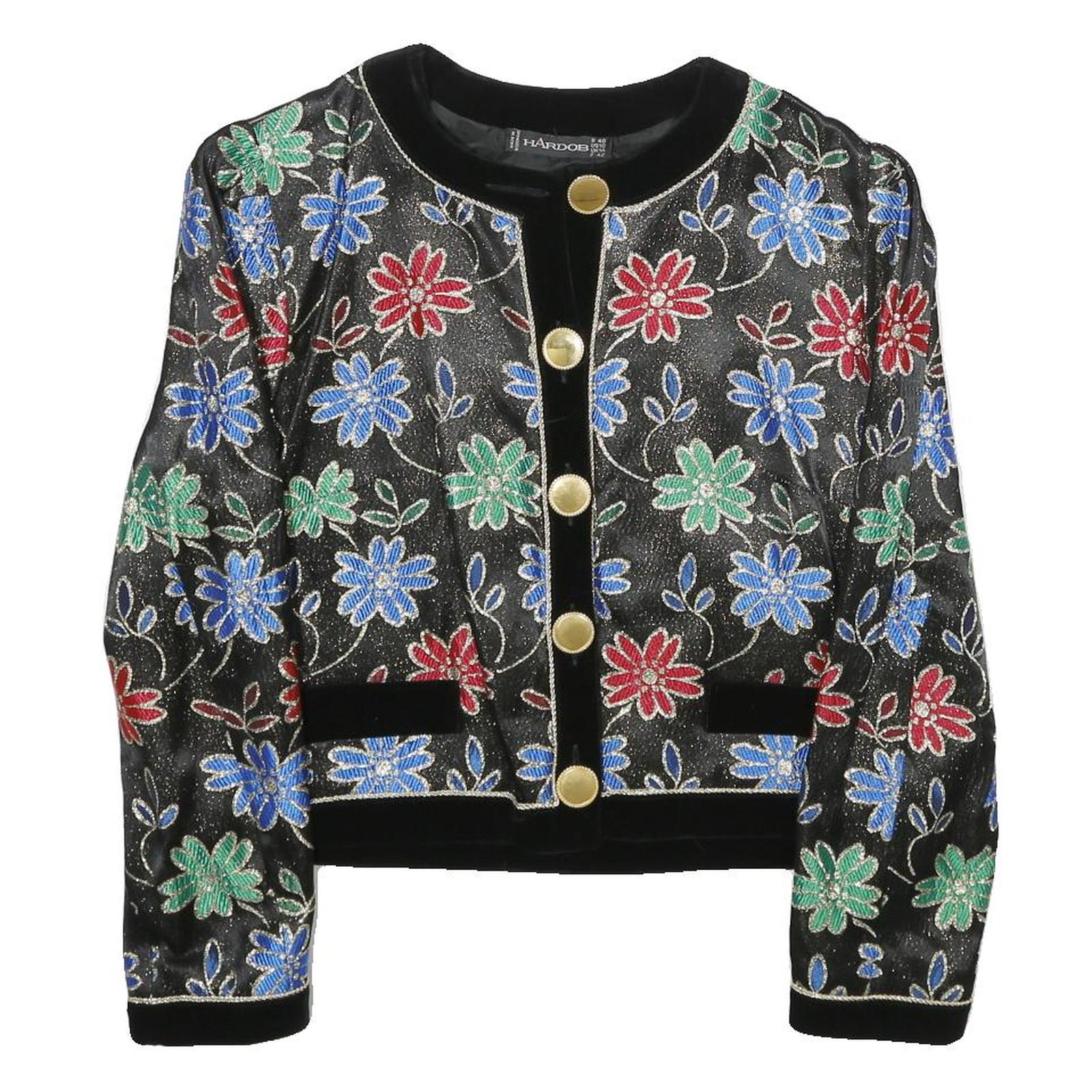 HARDOB Womens Black Floral Pattern Button Jacket Synthetic UK 10 Stylish Fit Refurbished - N/A refurbished available on Cerqular