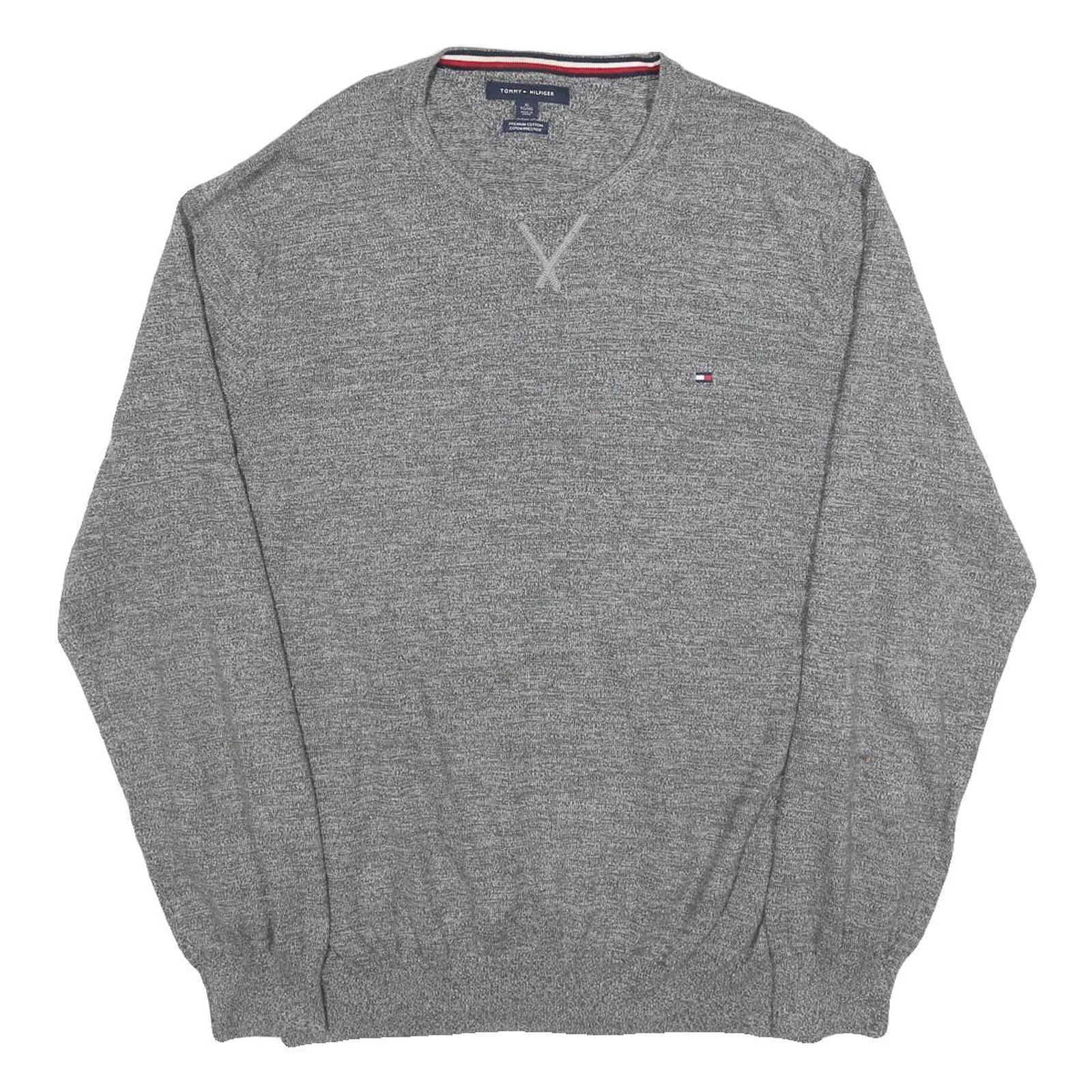 TOMMY HILFIGER Mens Grey Cotton Blend Patterned Crew Neck Basic Knit XL Jumper Refurbished - N/A refurbished available on Cerqular