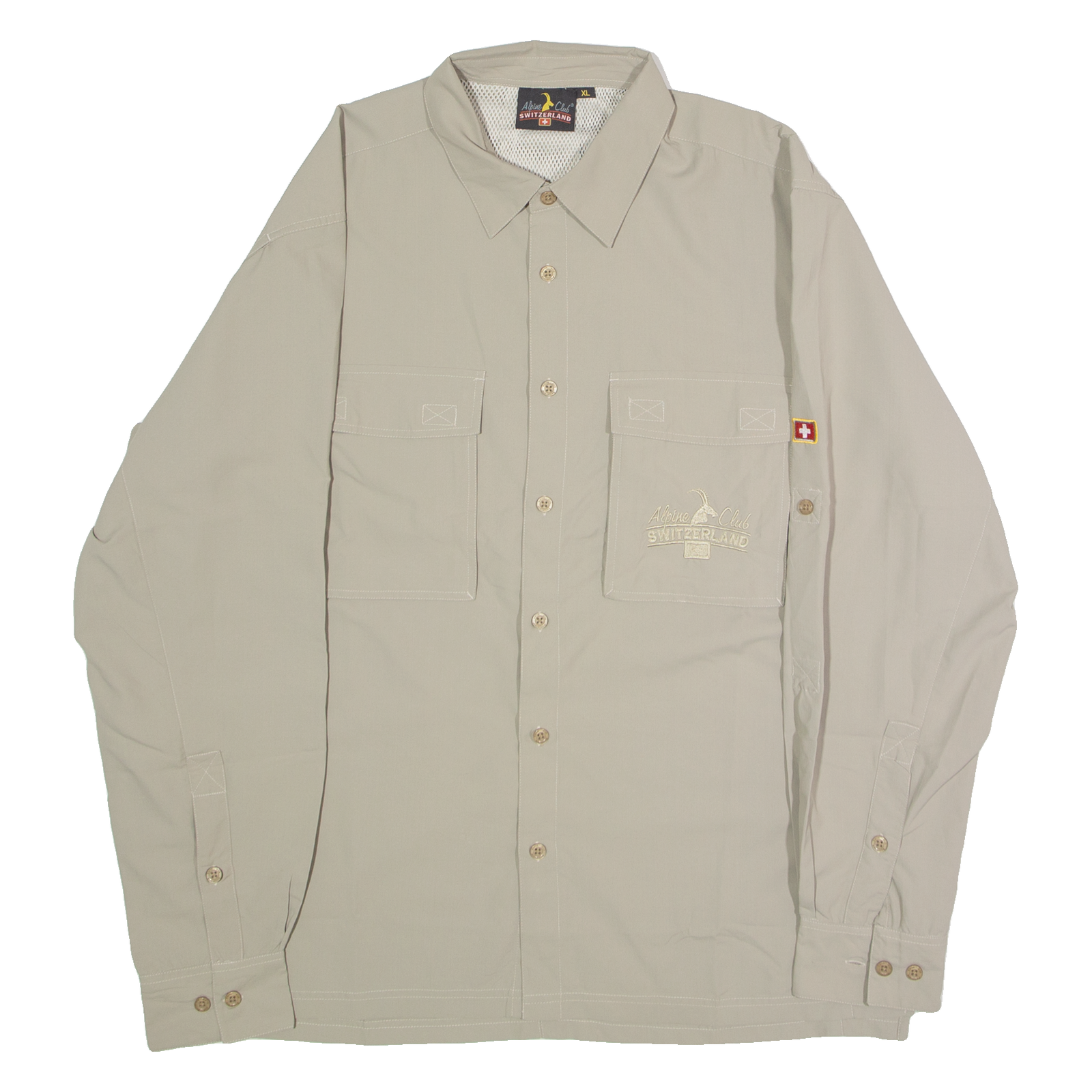 ALPINE CLUB SWITZERLAND Mens Plain Shirt Beige Long Sleeve XL Refurbished - N/A refurbished available on Cerqular
