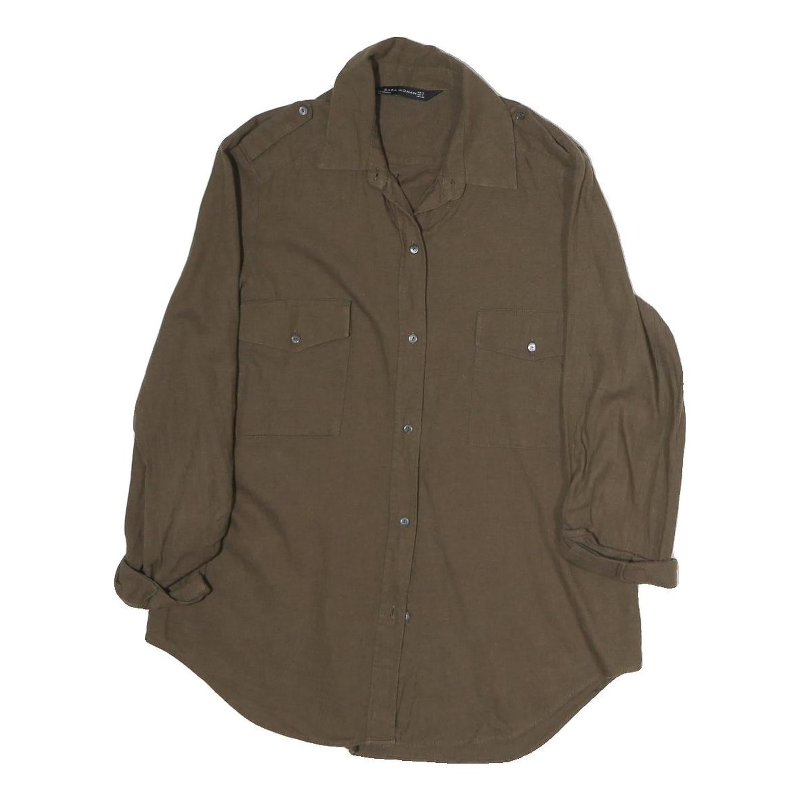 ZARA WOMEN Womens Brown Plain Shirt S Casual Lightweight Button Up Refurbished - N/A refurbished available on Cerqular