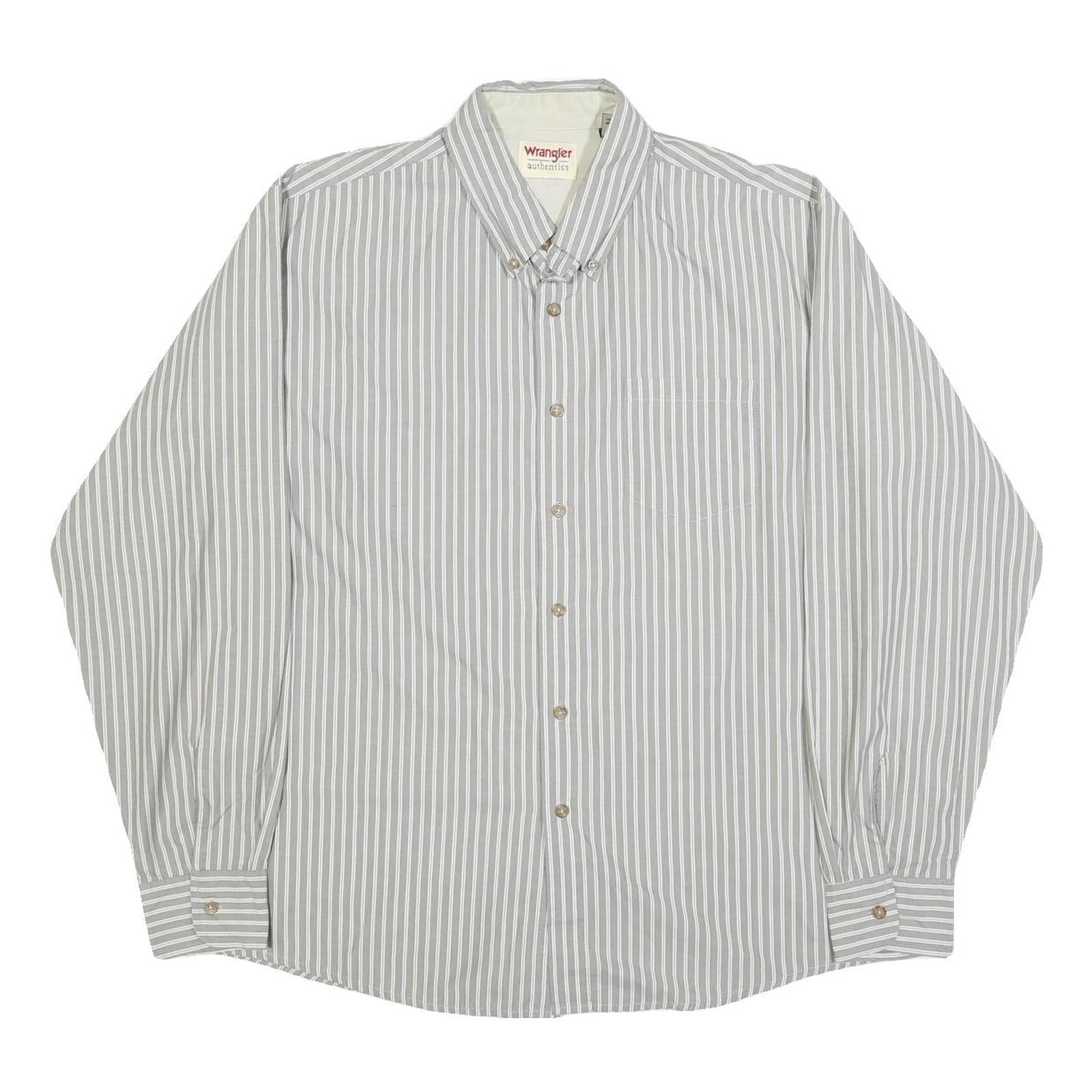 WRANGLER Mens Grey & White Stripe Cotton Blend Shirt L Button Down Collar Long Refurbished - N/A refurbished available on Cerqular