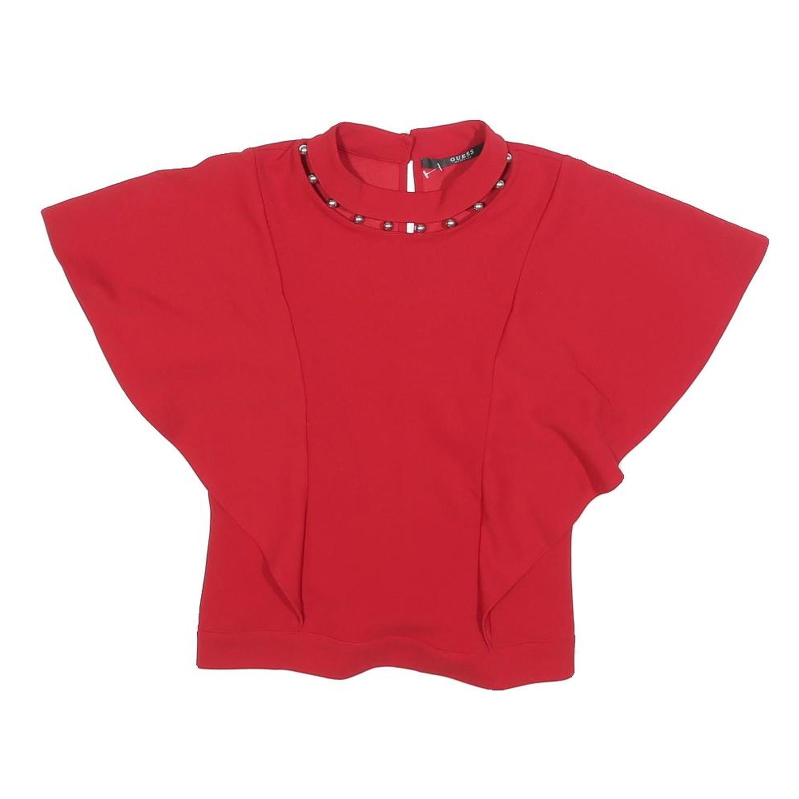 GUESS Womens Red Printed Top Short Sleeve Round Neck S Stylish Elegant Refurbished - N/A refurbished available on Cerqular