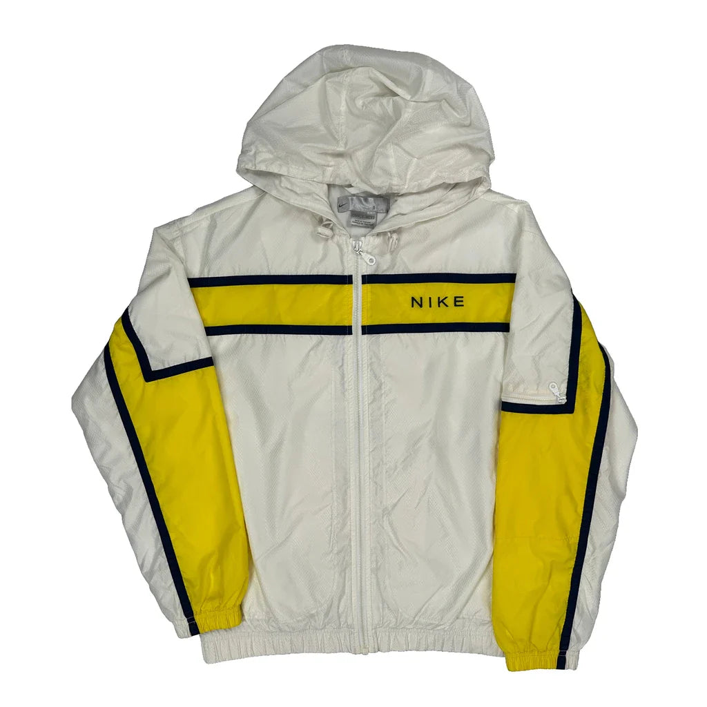 Sportswear Nike Striped Windbreaker - Small White Polyester Refurbished - Thrifted (note: this is a term often used to describe second- refurbished available on Cerqular