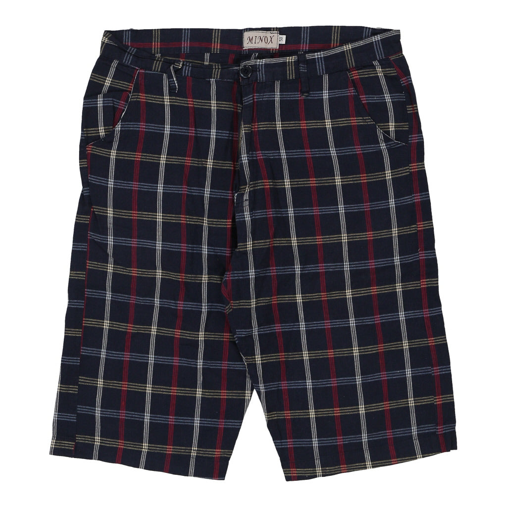 Minox Checked Shorts - 34W 15L Navy Cotton Refurbished - Thrifted (note: this is a term often used to describe second- refurbished available on Cerqular