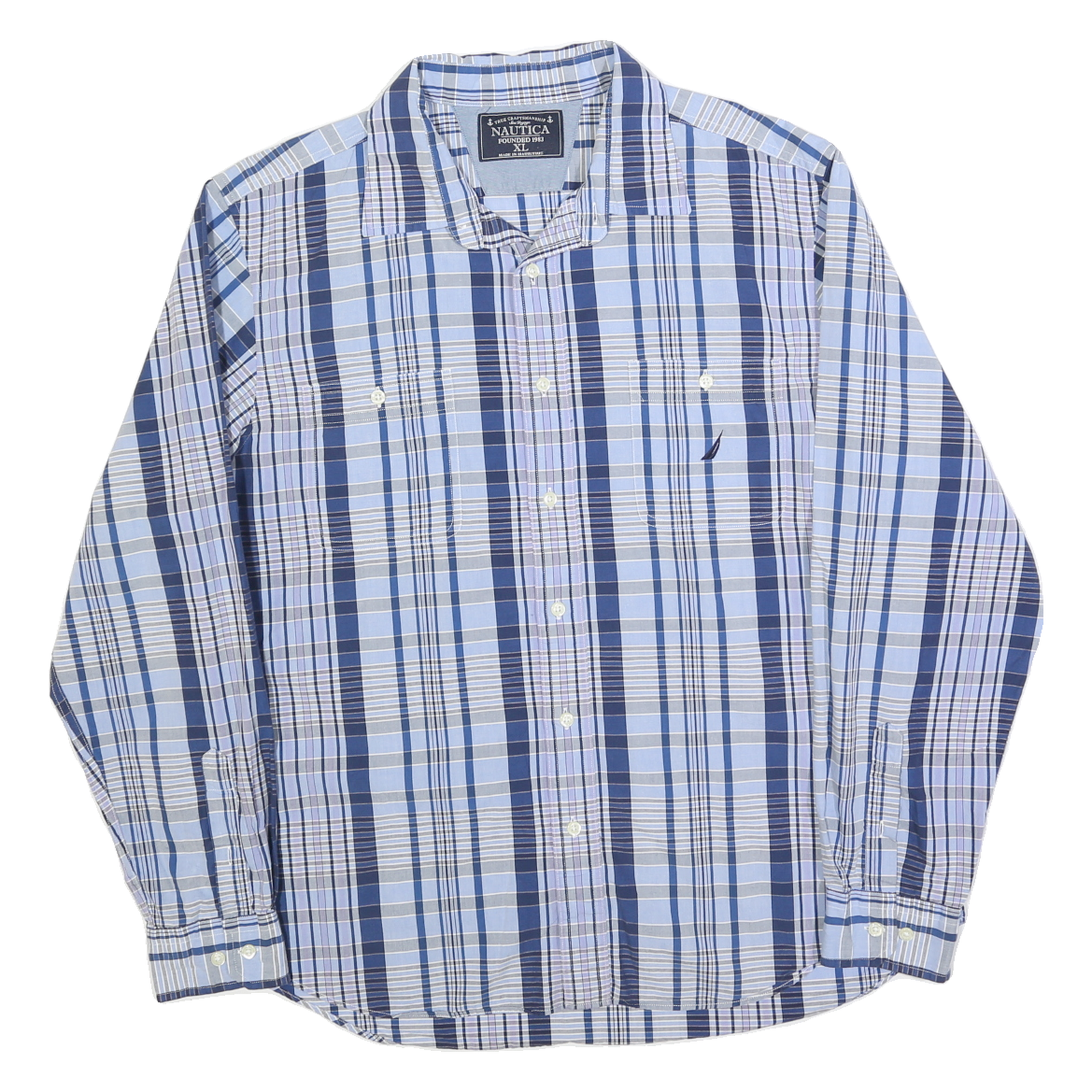 NAUTICA Mens Blue & White Cotton Blend Plaid Shirt XL Casual Classic Refurbished - N/A refurbished available on Cerqular