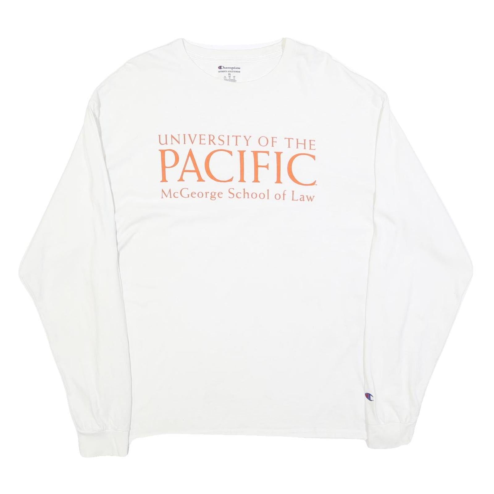 CHAMPION Mens White University Of The Pacific Graphic T-Shirt XL Long Sleeve Refurbished - N/A refurbished available on Cerqular