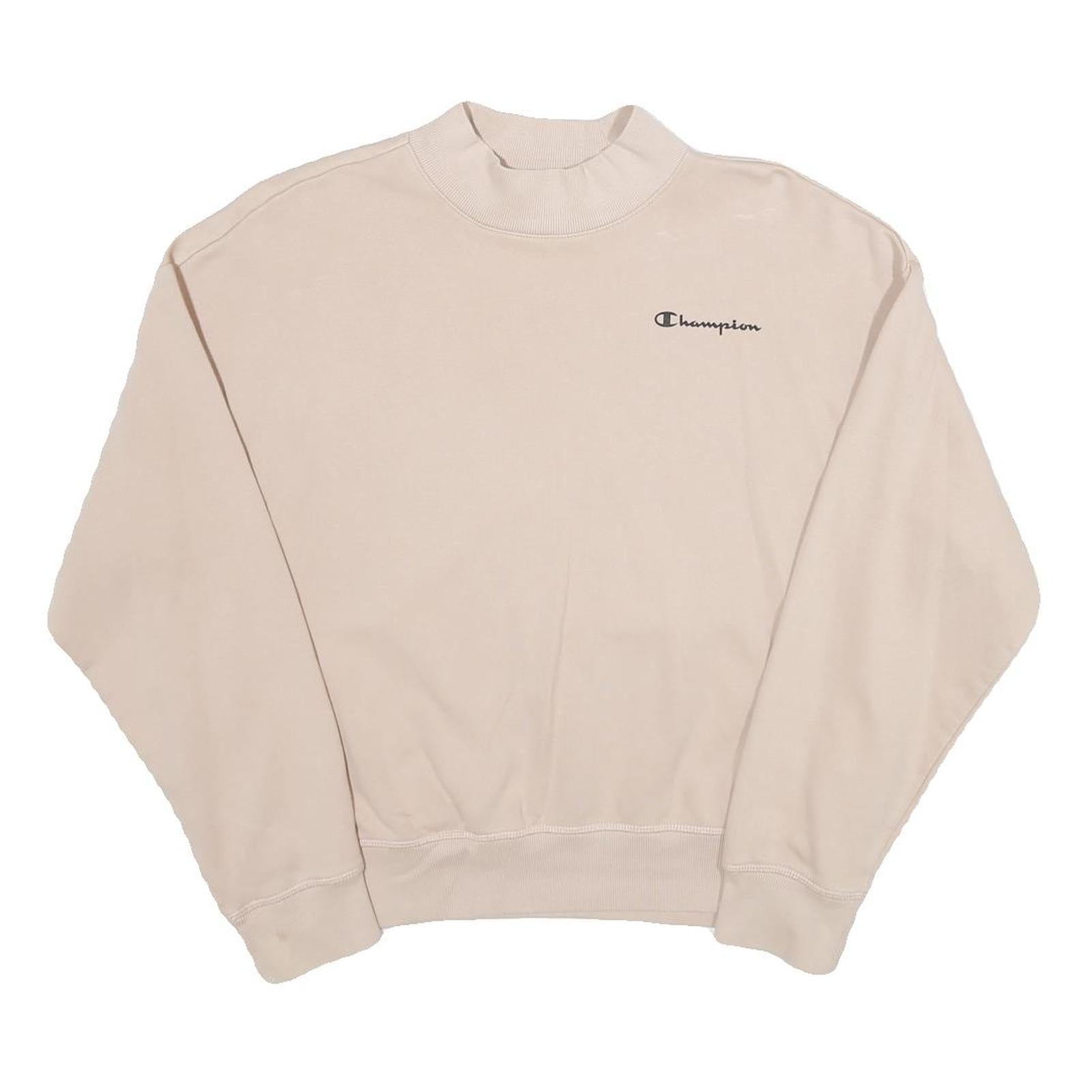 CHAMPION Womens Beige Cotton Blend Crew Neck M Logo Embroidered Sweatshirt Refurbished - N/A refurbished available on Cerqular