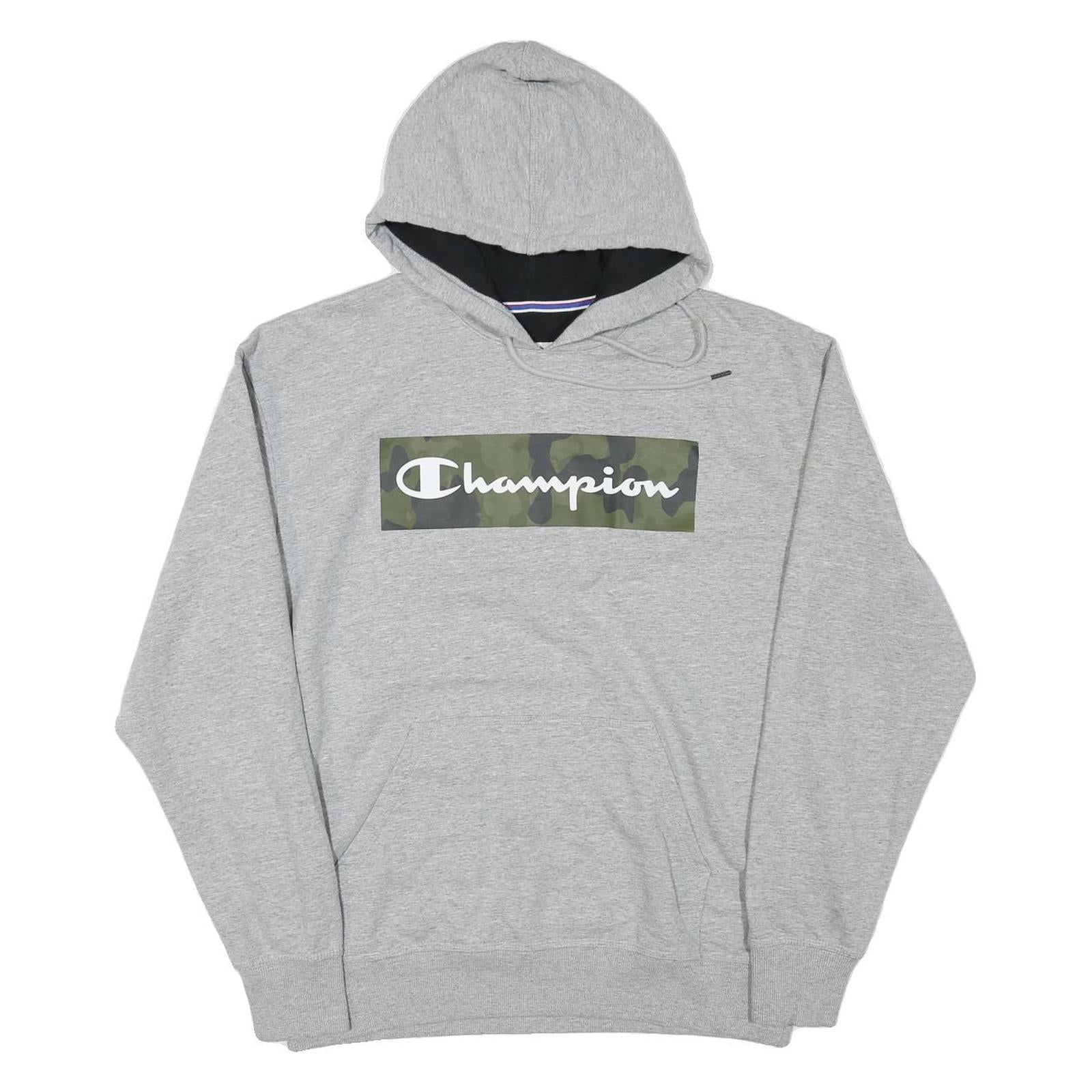 CHAMPION Mens Grey Hoodie L Cotton Blend Pullover Camouflage Logo Refurbished - N/A refurbished available on Cerqular