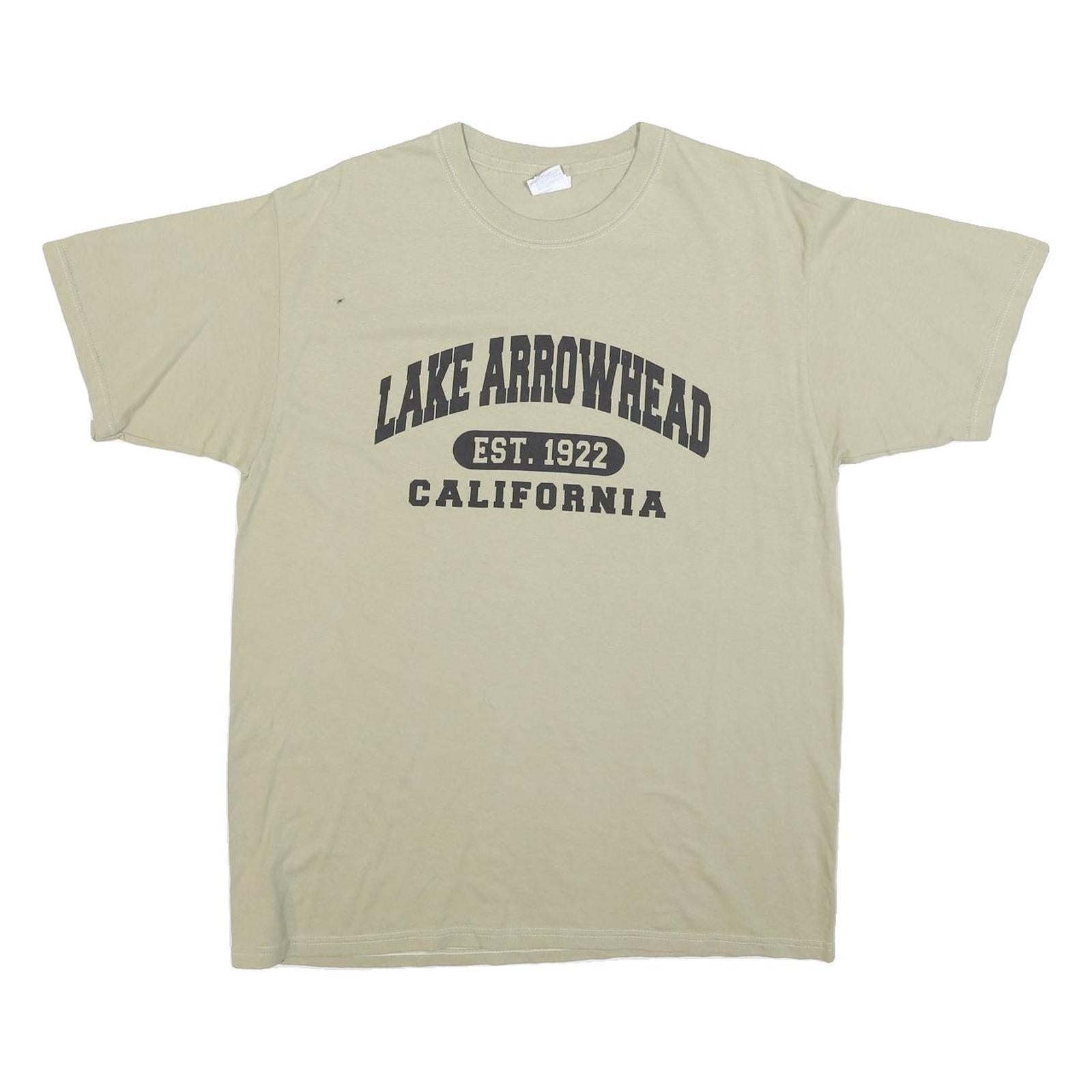 YAZBEK Mens Beige Lake Arrowhead California Graphic T-Shirt L Short Sleeve Crew Refurbished - N/A refurbished available on Cerqular