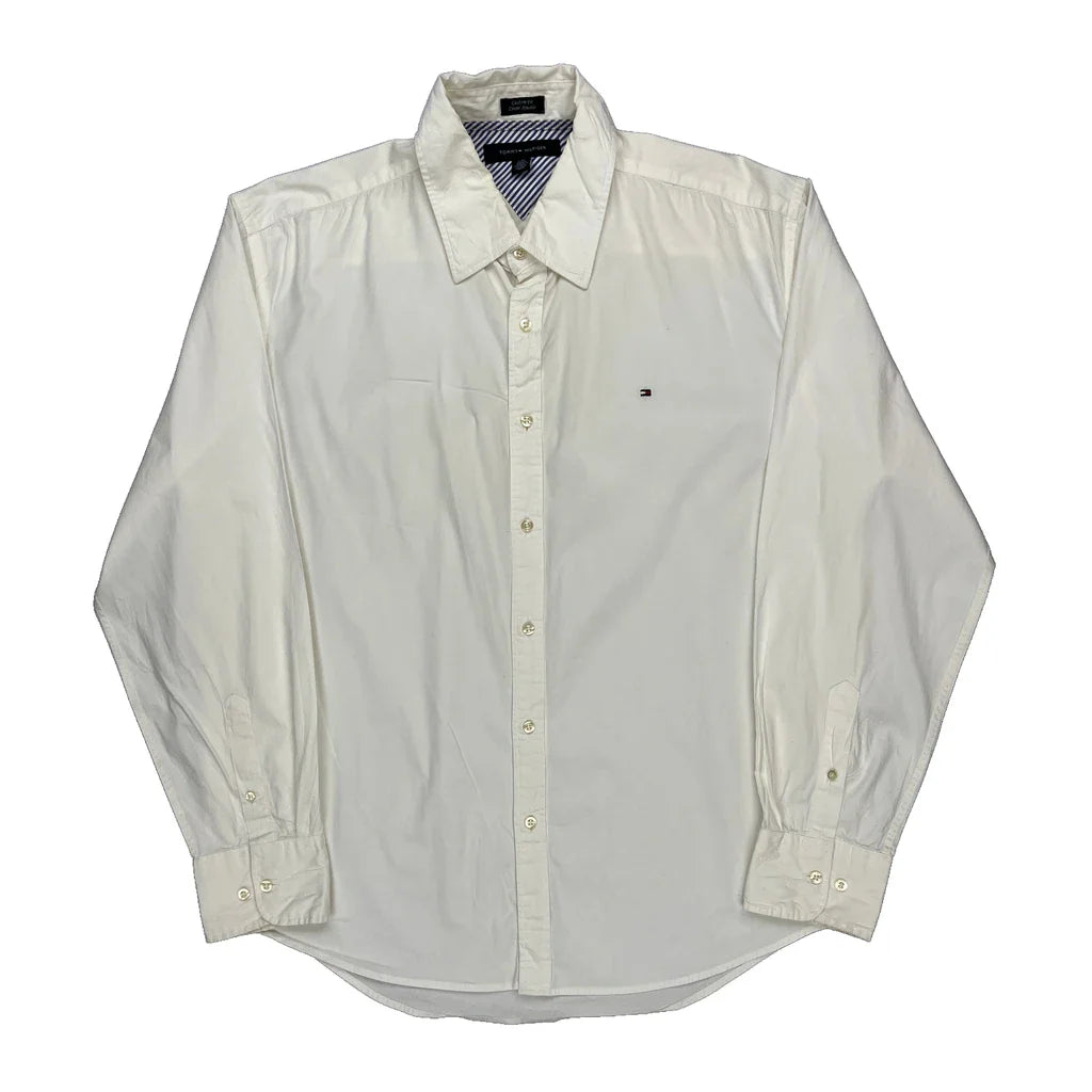 Tommy Hilfiger Shirt - Large White Cotton Refurbished - Thrifted (note: this is a term often used to describe second- refurbished available on Cerqular