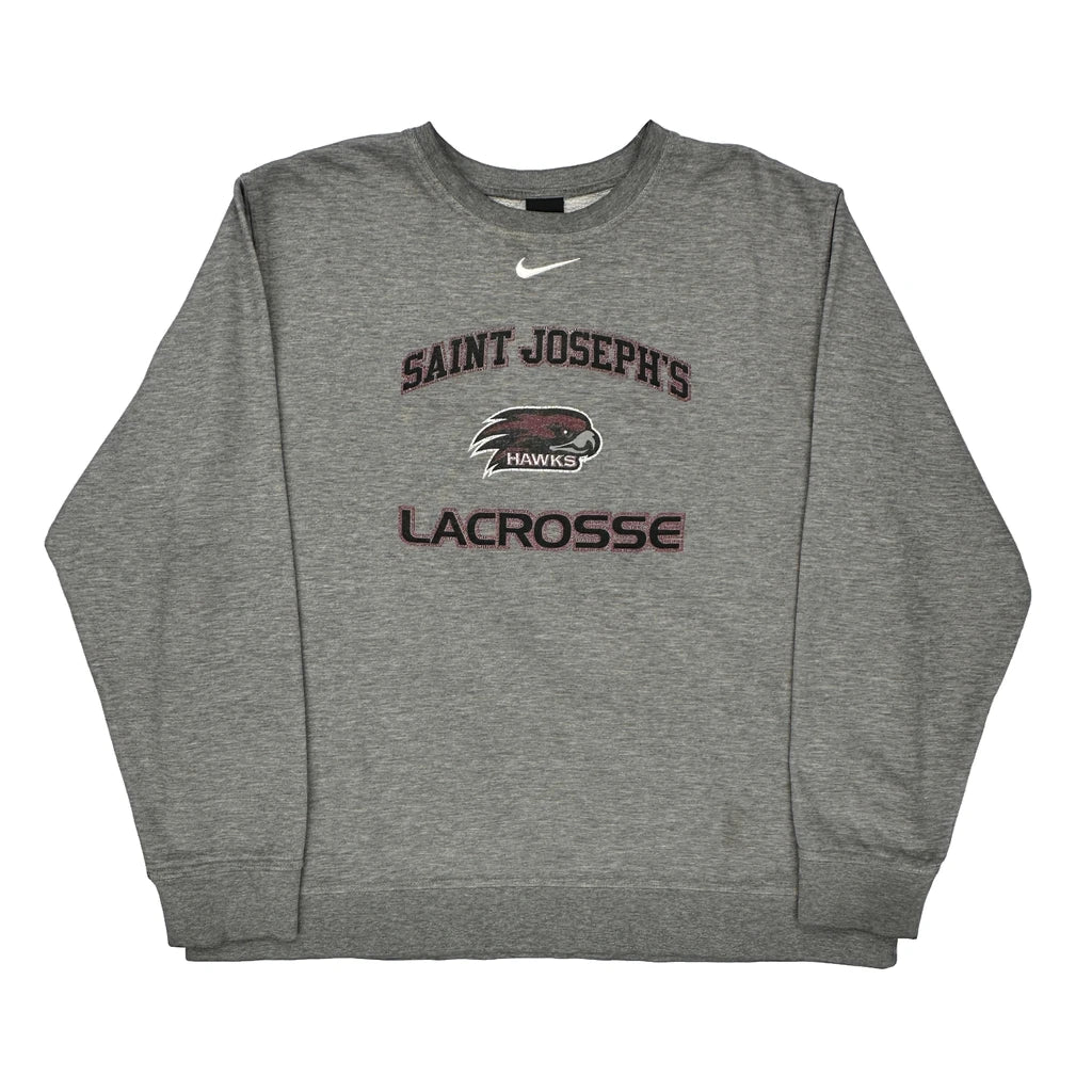 Saint Joseph'S Hawks Lacrosse Nike College Sweatshirt - XL Grey Cotton Blend Refurbished - Thrifted (note: this is a term often used to describe second- refurbished available on Cerqular