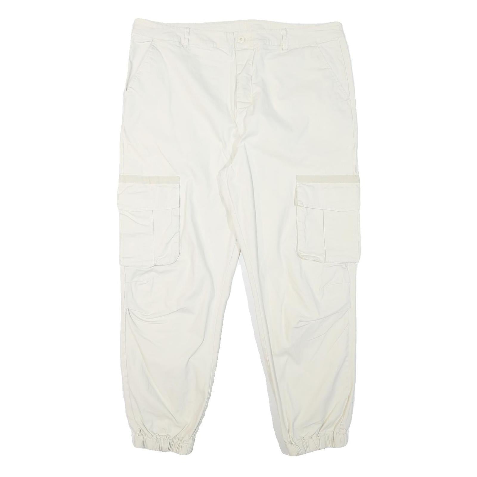 ASOS Mens White Relaxed Cargo Trousers W38 L27 Button Closure Casual Lightweight Refurbished - N/A refurbished available on Cerqular