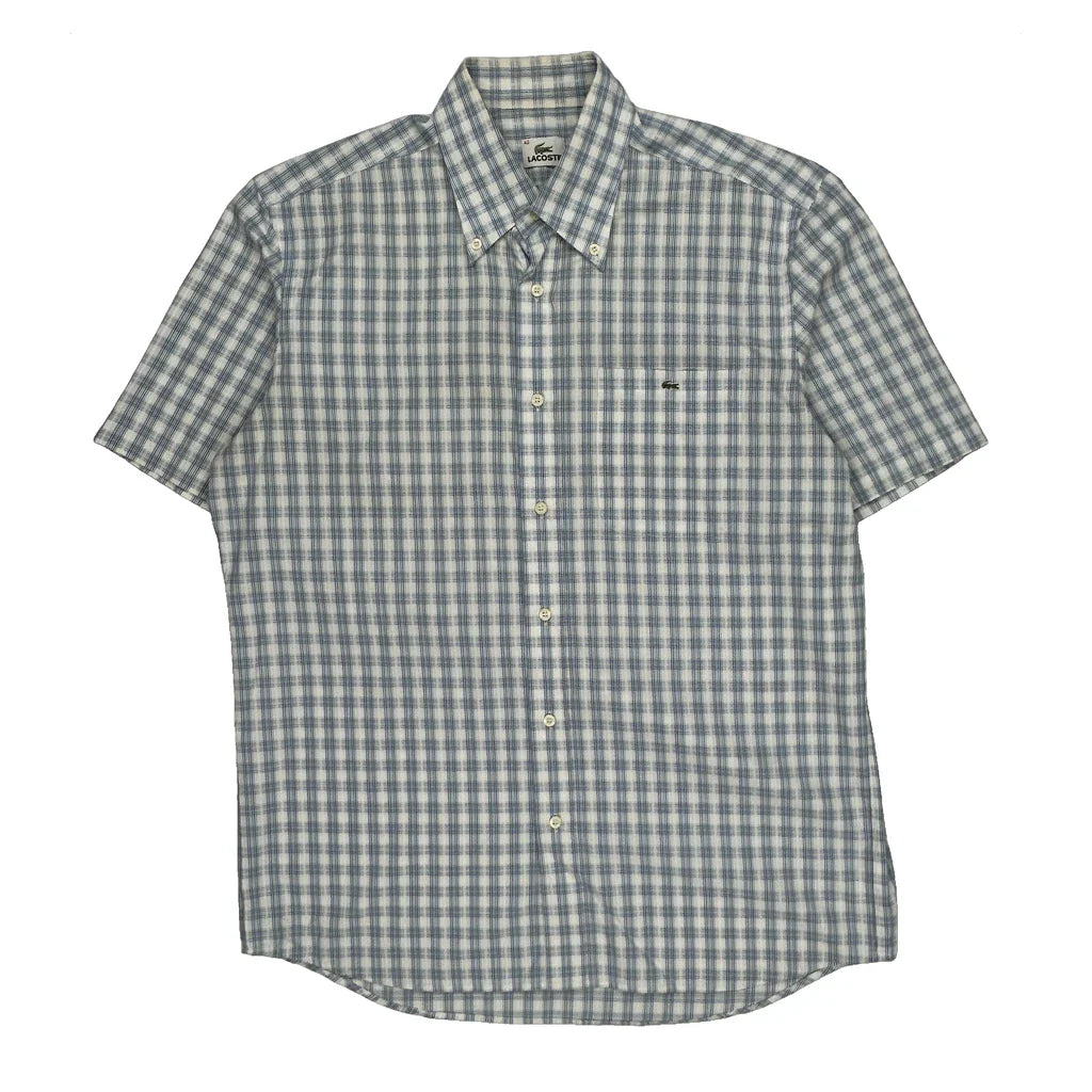 Lacoste Checked Short Sleeve Shirt - Large Blue Cotton Refurbished - Thrifted (note: this is a term often used to describe second- refurbished available on Cerqular