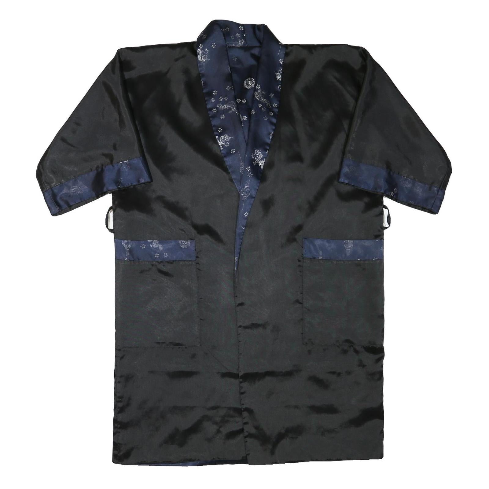 Womens Black & Navy Asian Style Jacket XL Silk Blend Plain Embroidered Dragon Refurbished - N/A refurbished available on Cerqular