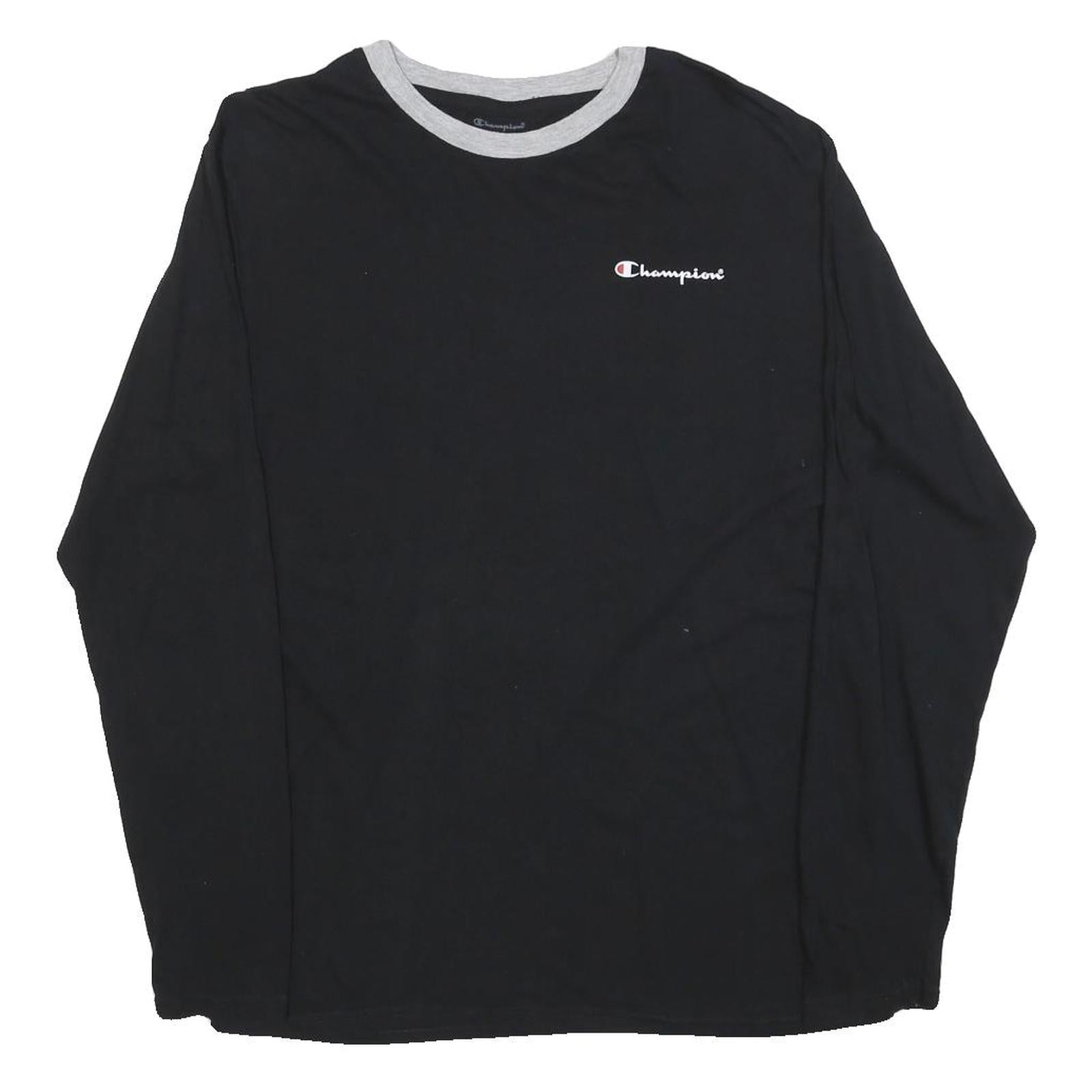 CHAMPION Mens Black & Grey Long Sleeve Crew Neck Graphic T-Shirt M Cotton Blend Refurbished - N/A refurbished available on Cerqular