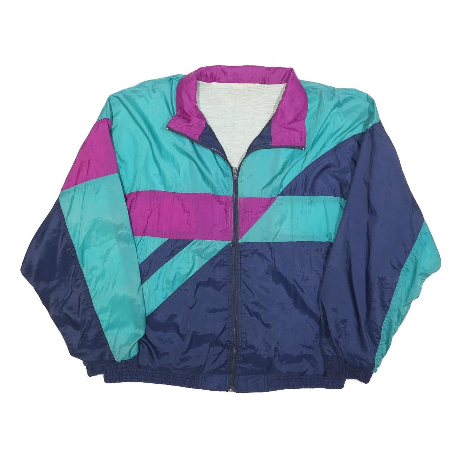 Mens Blue & Purple Colourblock Retro Zip Polyester Blend Jacket L Woven Casual Refurbished - N/A refurbished available on Cerqular