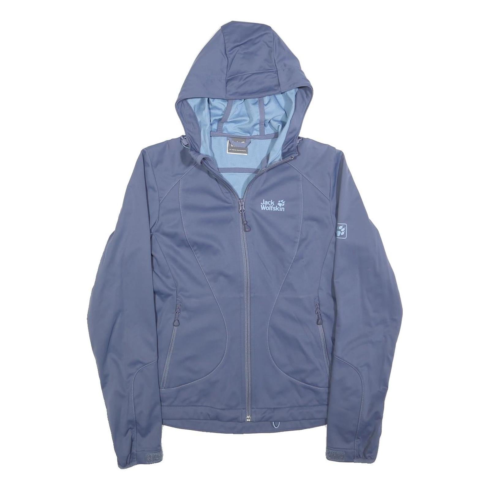 JACK WOLFSKIN Womens Blue Hooded Jacket UK 10 Polyester Softshell Outdoor Zip Refurbished - N/A refurbished available on Cerqular