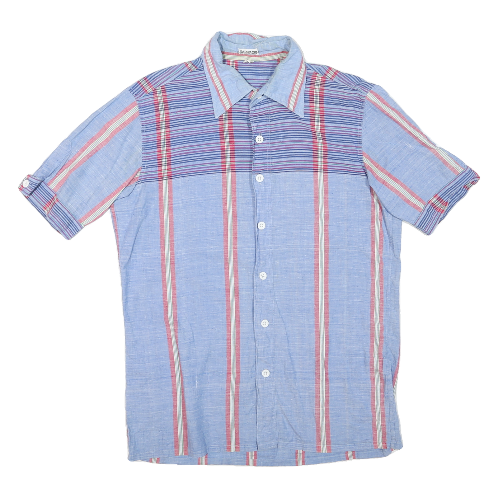 Mens Blue Red Striped Casual Shirt L Cotton Blend Button Front Summer Refurbished - N/A refurbished available on Cerqular