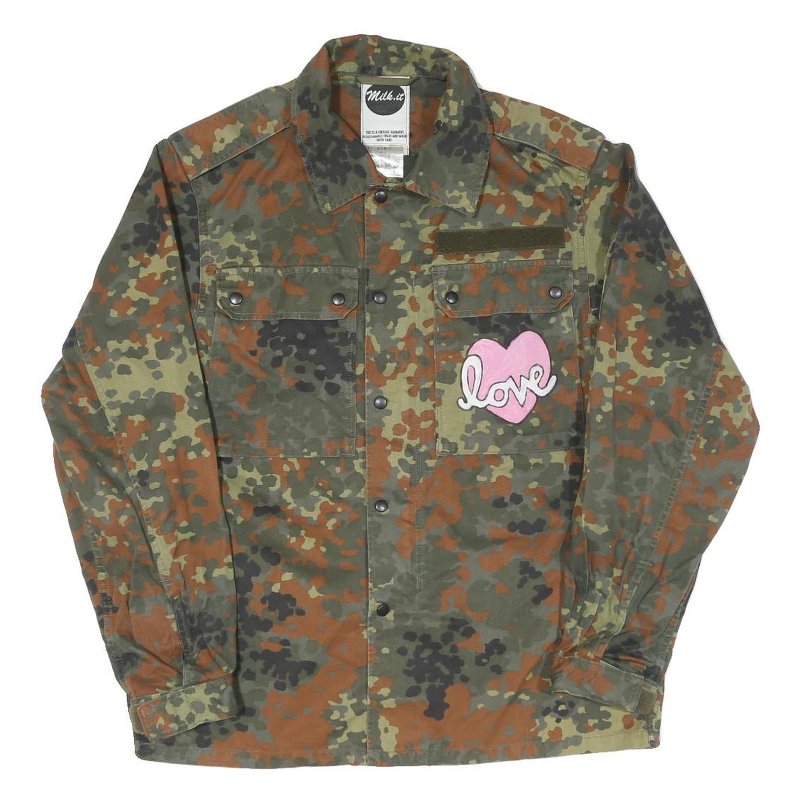 Womens Green Camouflage Love Patch Cotton Blend Shirt S Military Style Long Refurbished - N/A refurbished available on Cerqular