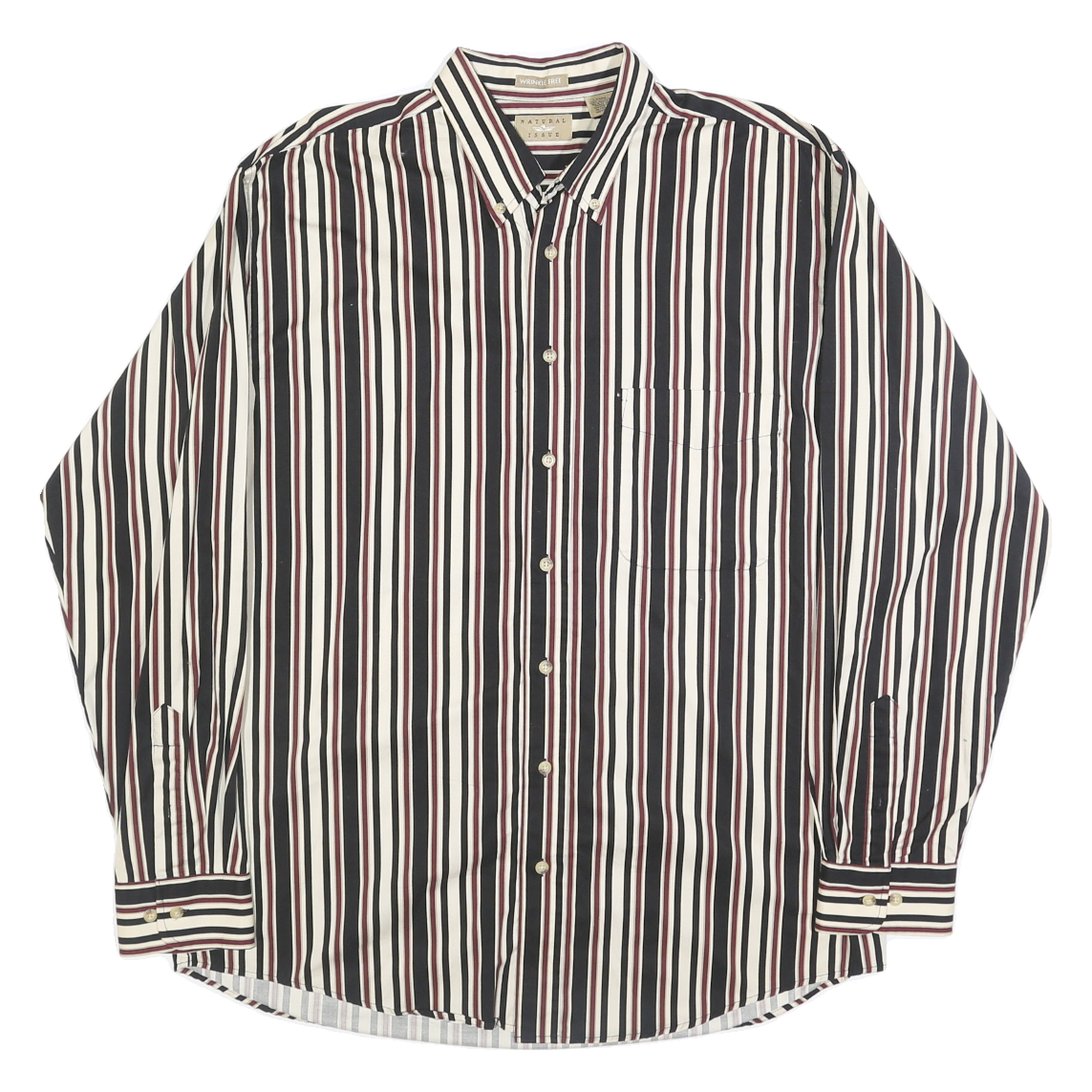 NATURAL ISSUE Mens Black & Cream Striped Shirt L Cotton Button Down Casual Refurbished - N/A refurbished available on Cerqular