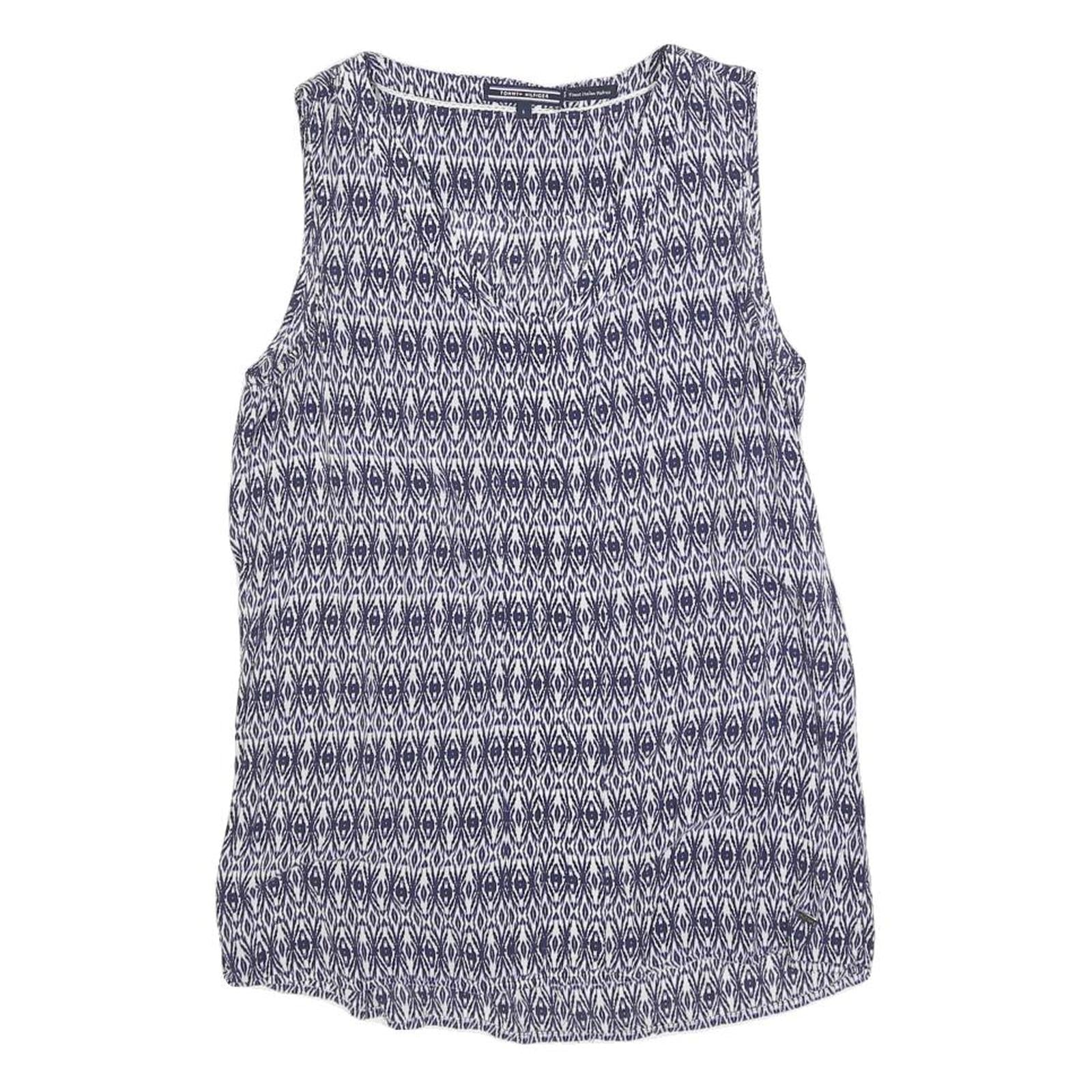 TOMMY HILFIGER Womens Blue Printed Sleeveless Round Neck Top S Polyester Blend Refurbished - N/A refurbished available on Cerqular