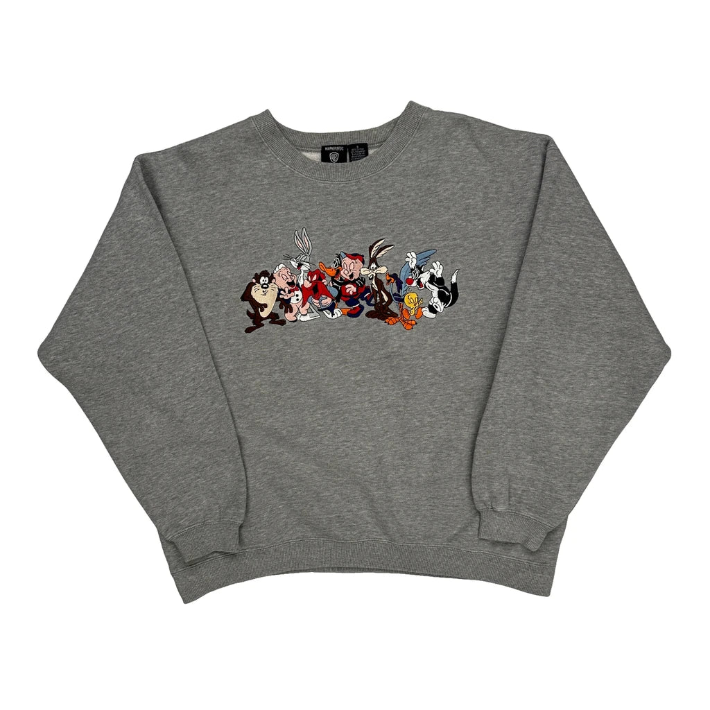 Warner Bros Cartoon Sweatshirt - Small Grey Cotton Blend Refurbished - Thrifted (note: this is a term often used to describe second- refurbished available on Cerqular