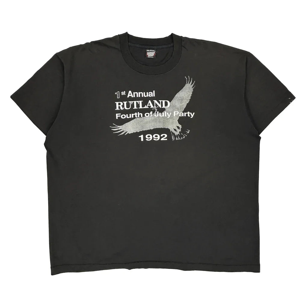 Fourth Of July Party Screen Stars Single Stitch T-Shirt - 3XL Black Cotton Blend Refurbished - Thrifted (note: this is a term often used to describe second- refurbished available on Cerqular