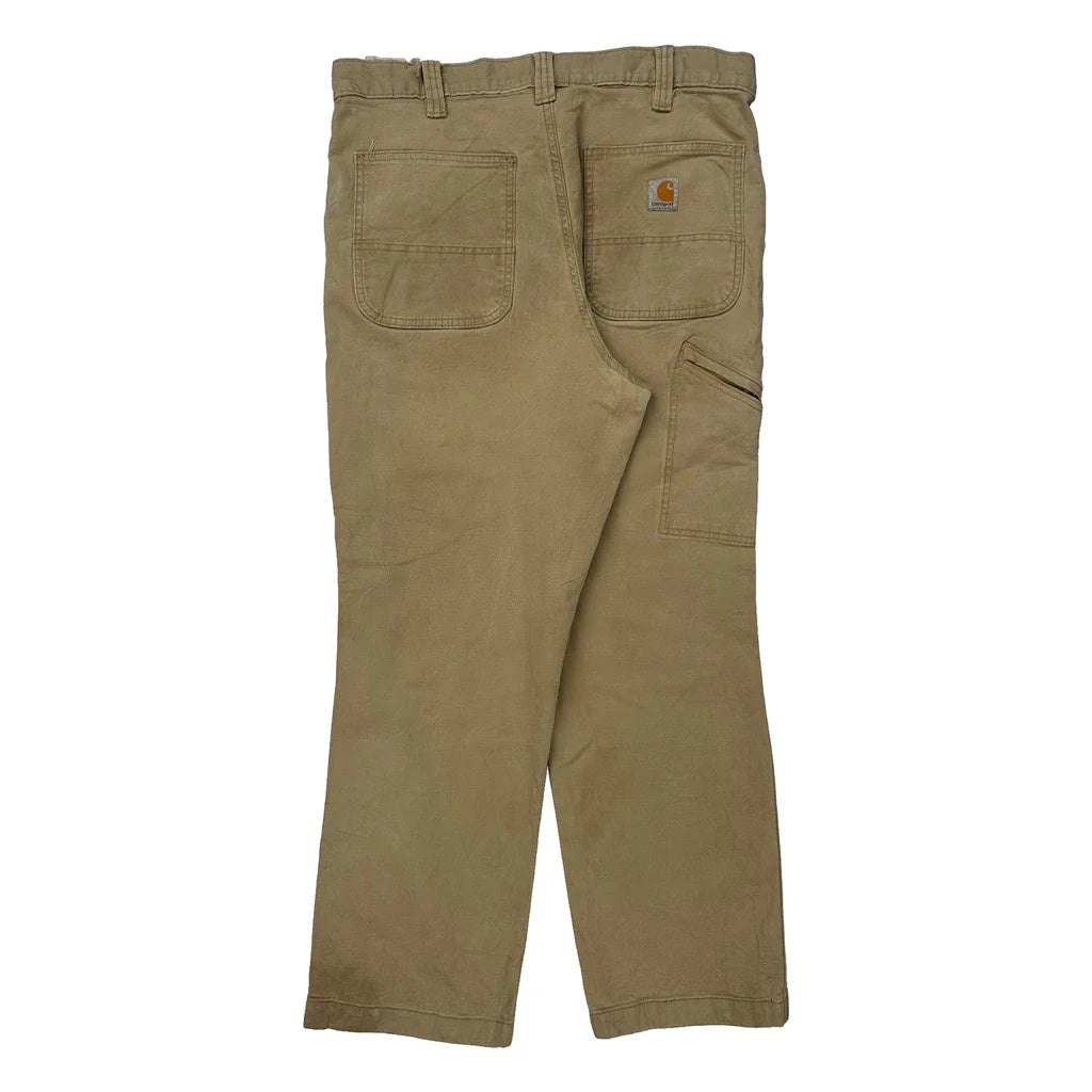 Carhartt Carpenter Trousers - 34W 30L Khaki Cotton Refurbished - Thrifted (note: this is a term often used to describe second- refurbished available on Cerqular
