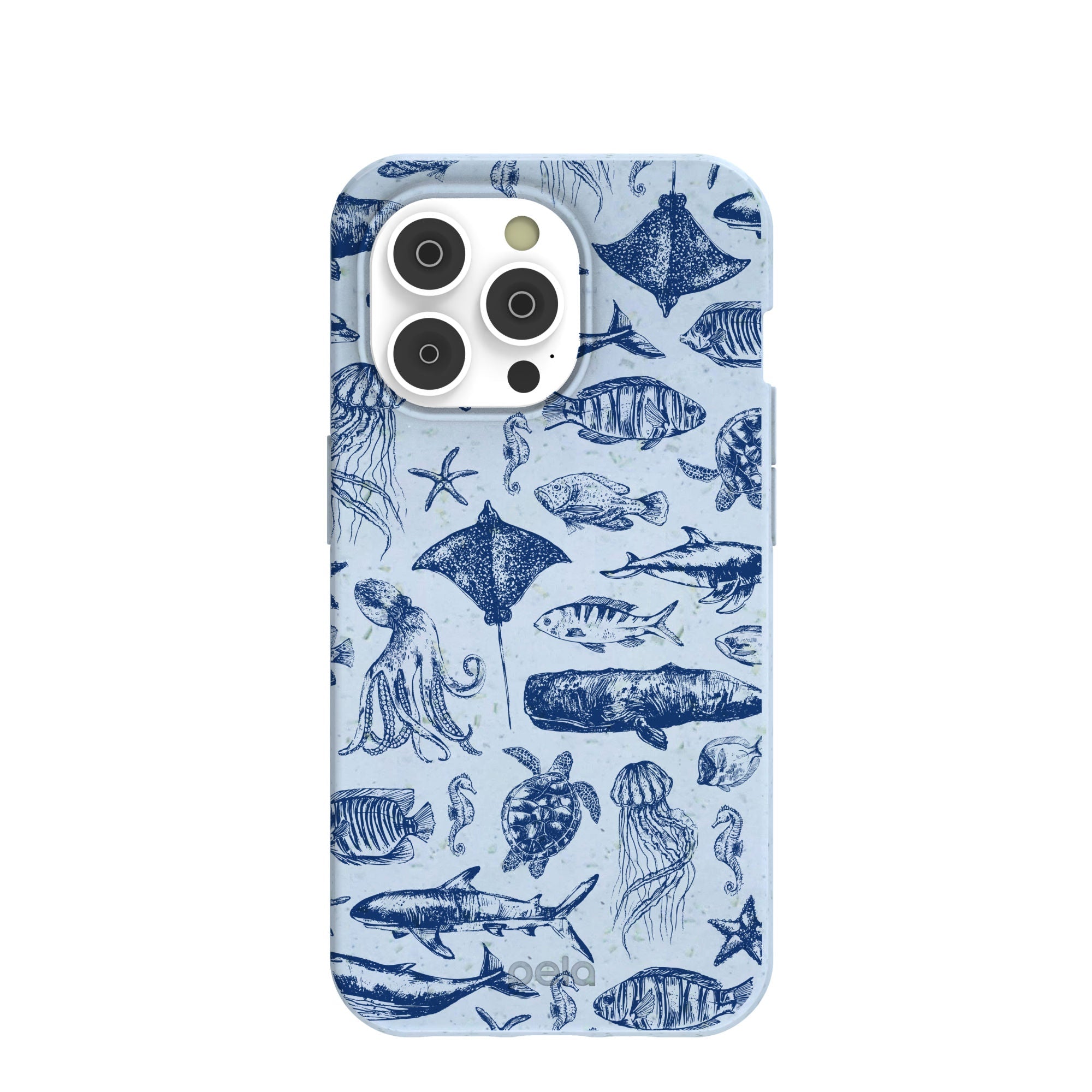 Powder Blue Marine Life iPhone 14 Pro Case Refurbished - Pela Case refurbished available on Cerqular