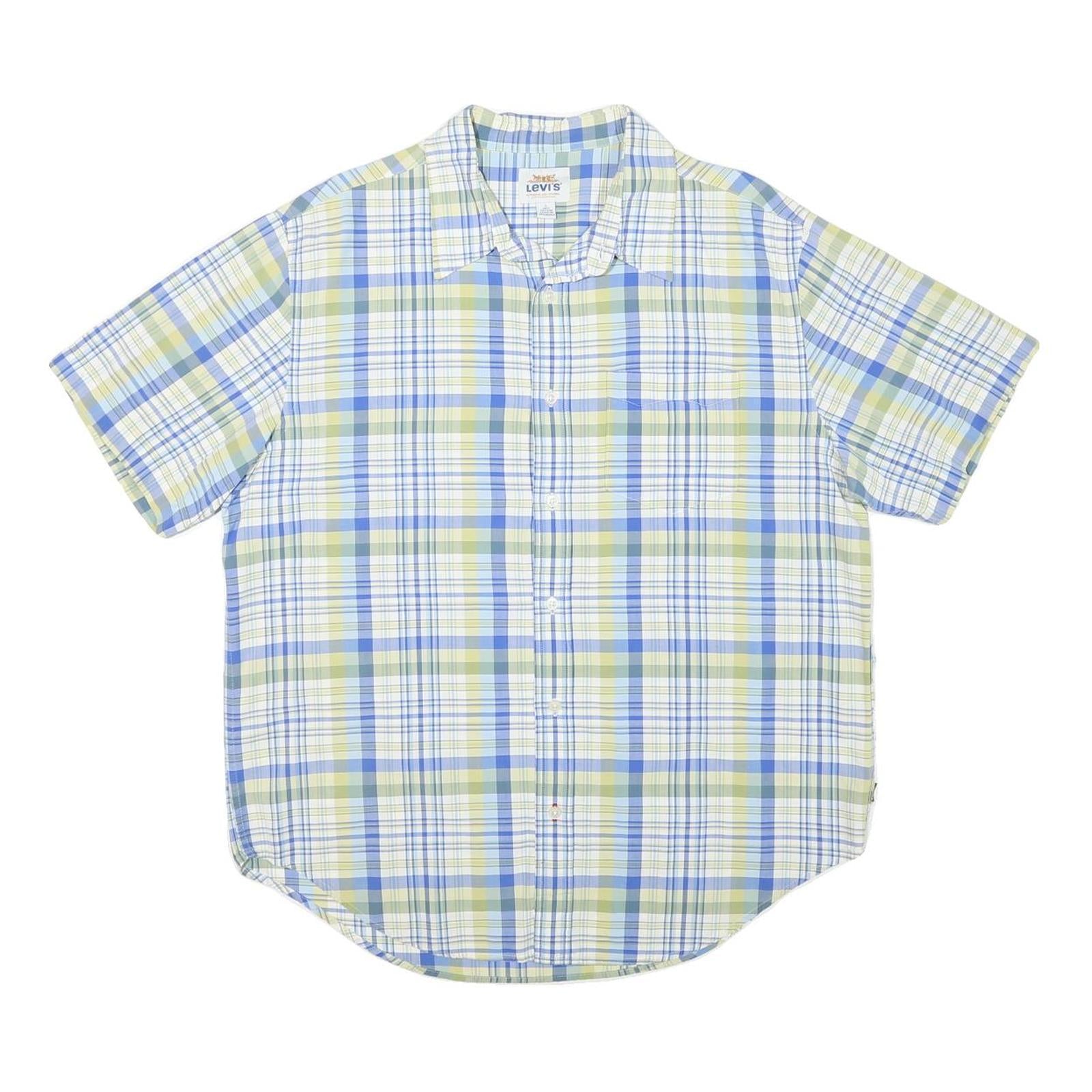 LEVI'S Mens Blue Green Shirt L Cotton Blend Short Sleeve Plaid Summer Casual Refurbished - N/A refurbished available on Cerqular