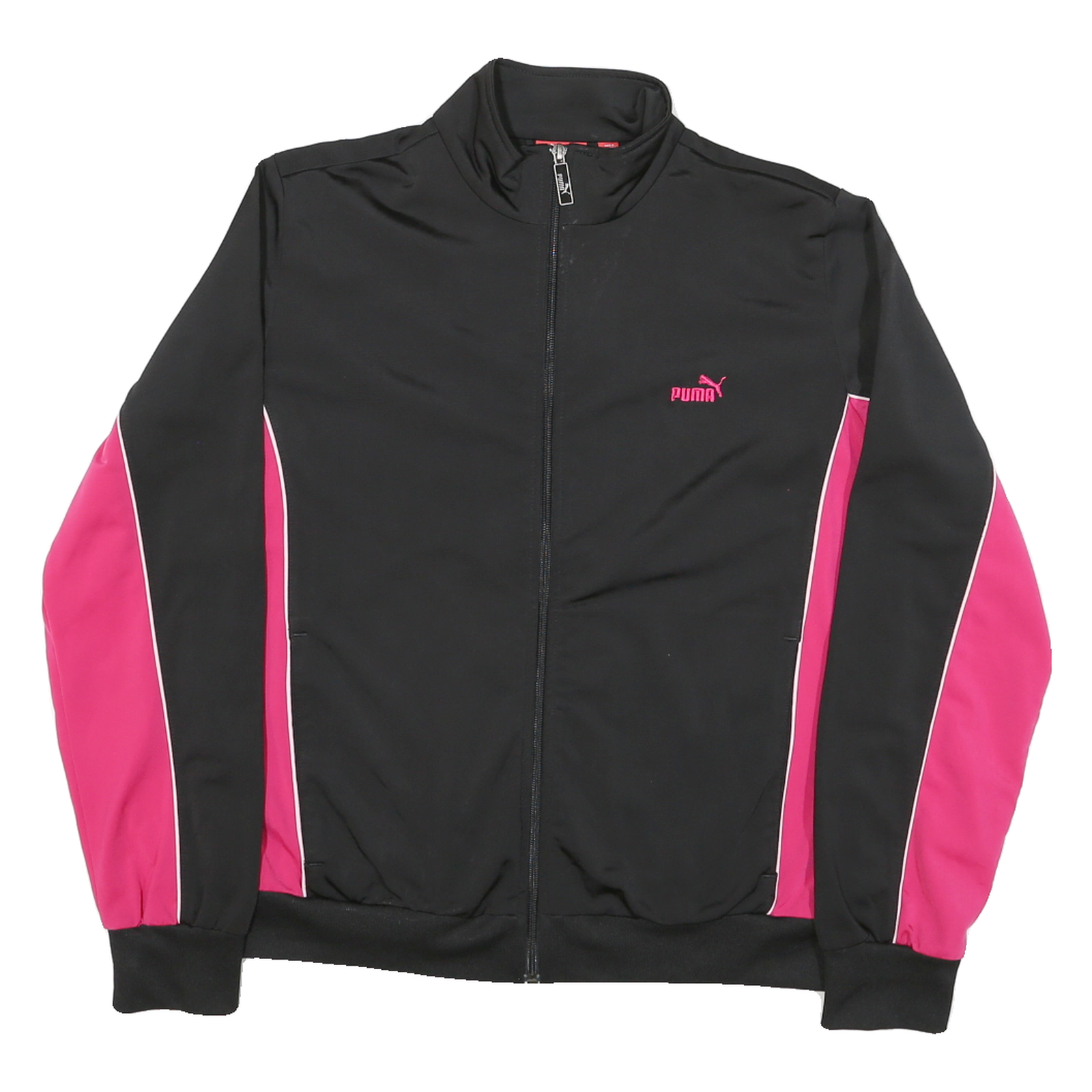 PUMA Womens Black & Pink Sports Zip Jacket UK 16 Polyester Blend Athletic Track Refurbished - N/A refurbished available on Cerqular